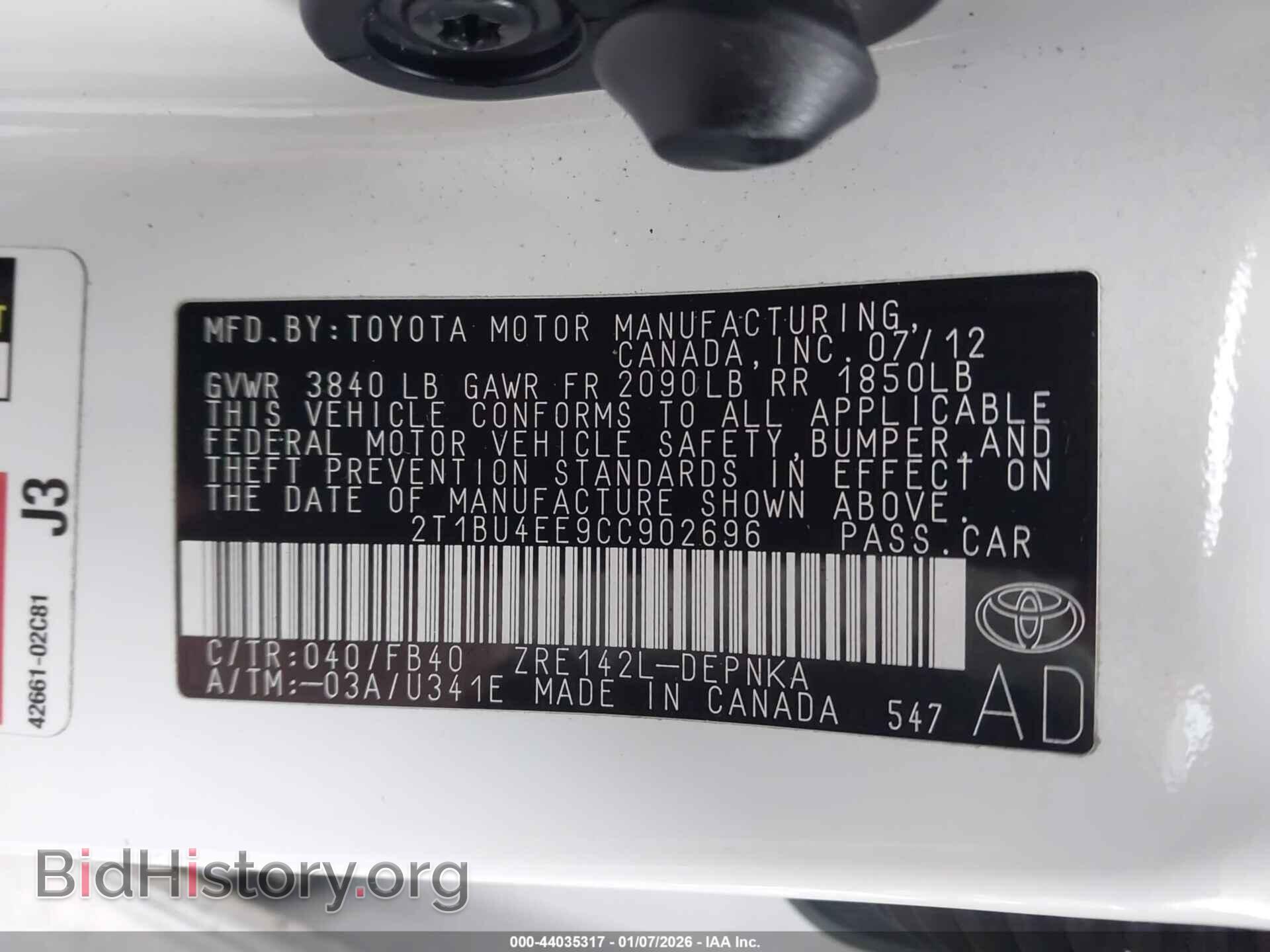 2012 TOYOTA COROLLA - VIN: 2T1BU4EE9CC902696 - Фото 9