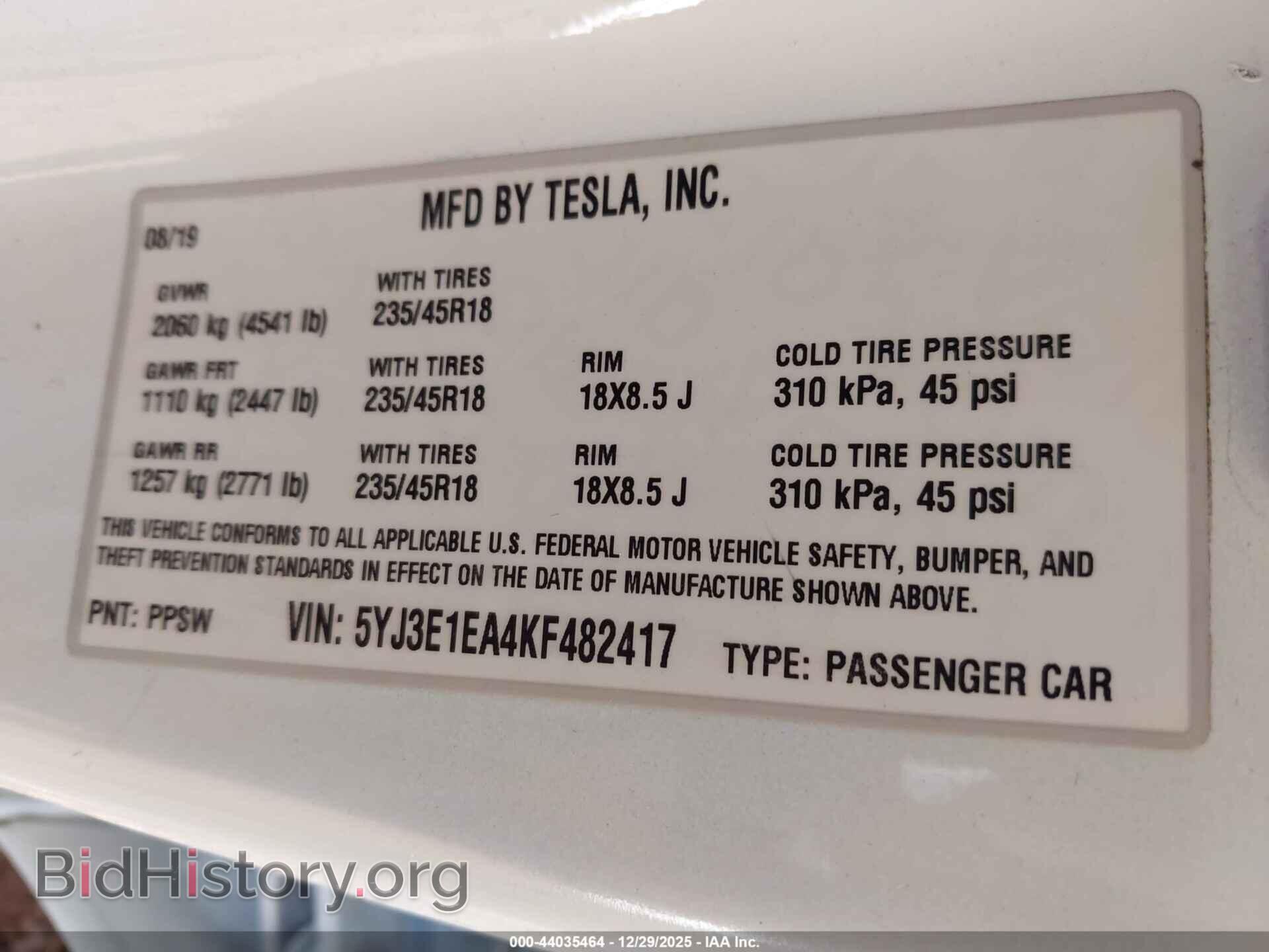 2019 TESLA MODEL 3 - VIN: 5YJ3E1EA4KF482417 - Фото 9