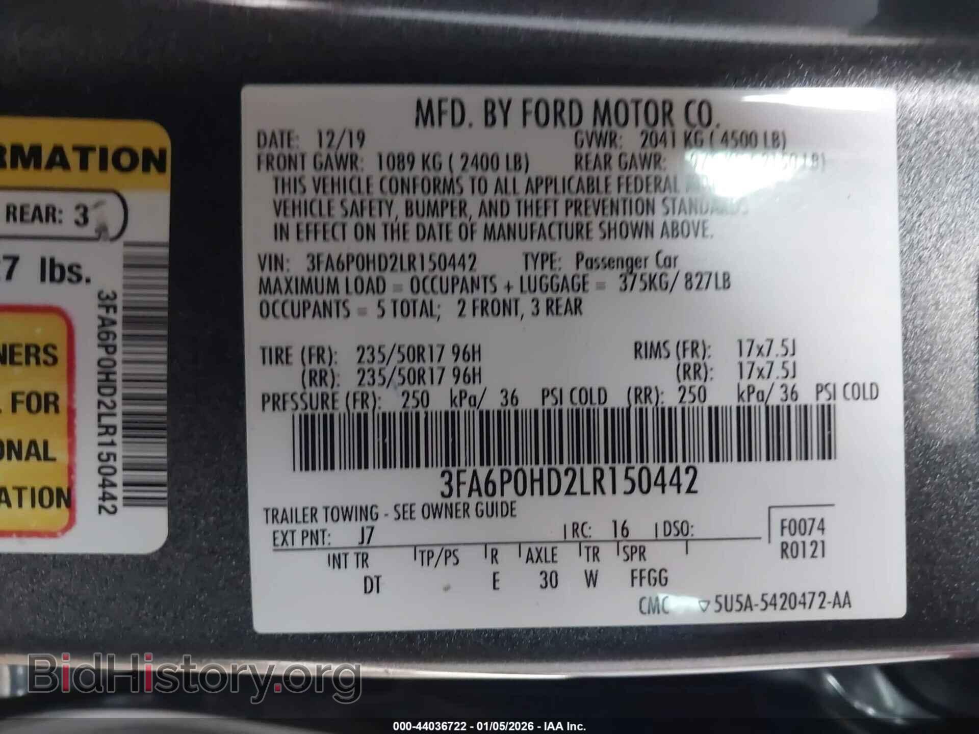 2020 FORD FUSION - VIN: 3FA6P0HD2LR150442 - Фото 9