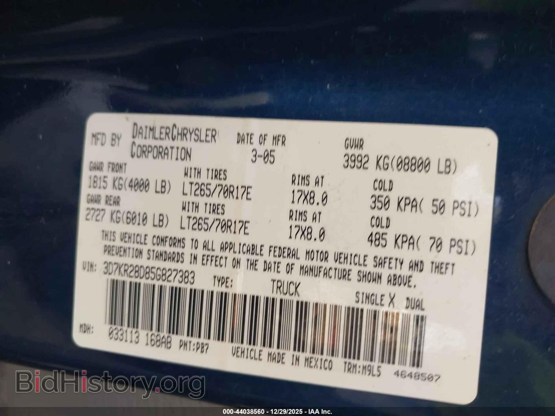 2005 DODGE RAM 2500 - VIN: 3D7KR28D85G827383 - Фото 9