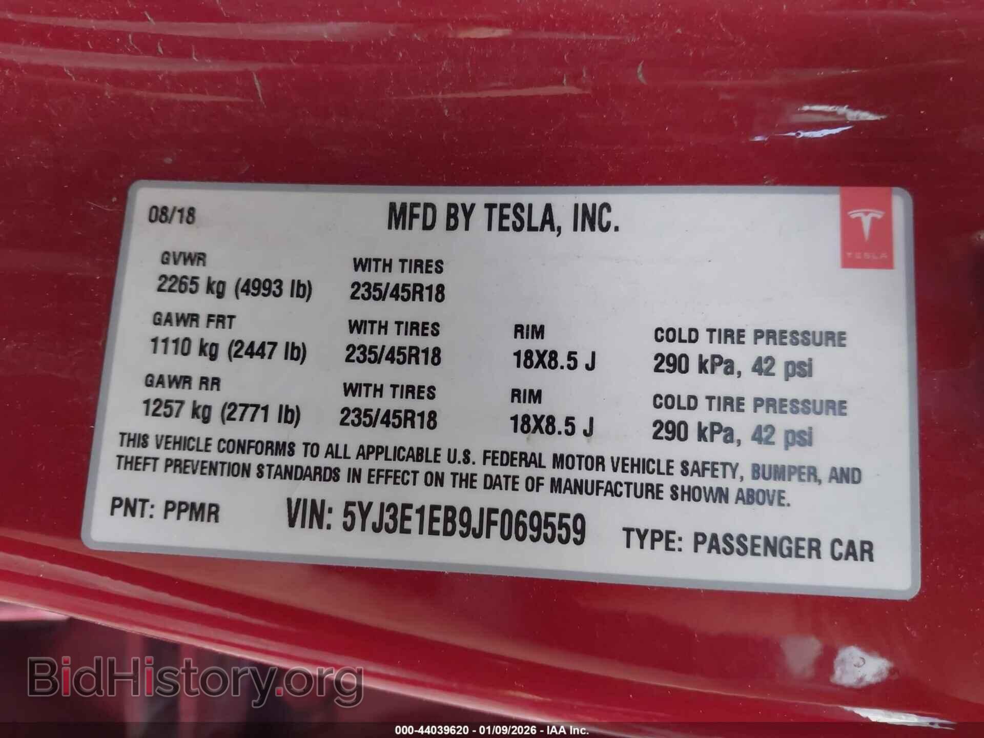 2018 TESLA MODEL 3 - VIN: 5YJ3E1EB9JF069559 - Photo 9