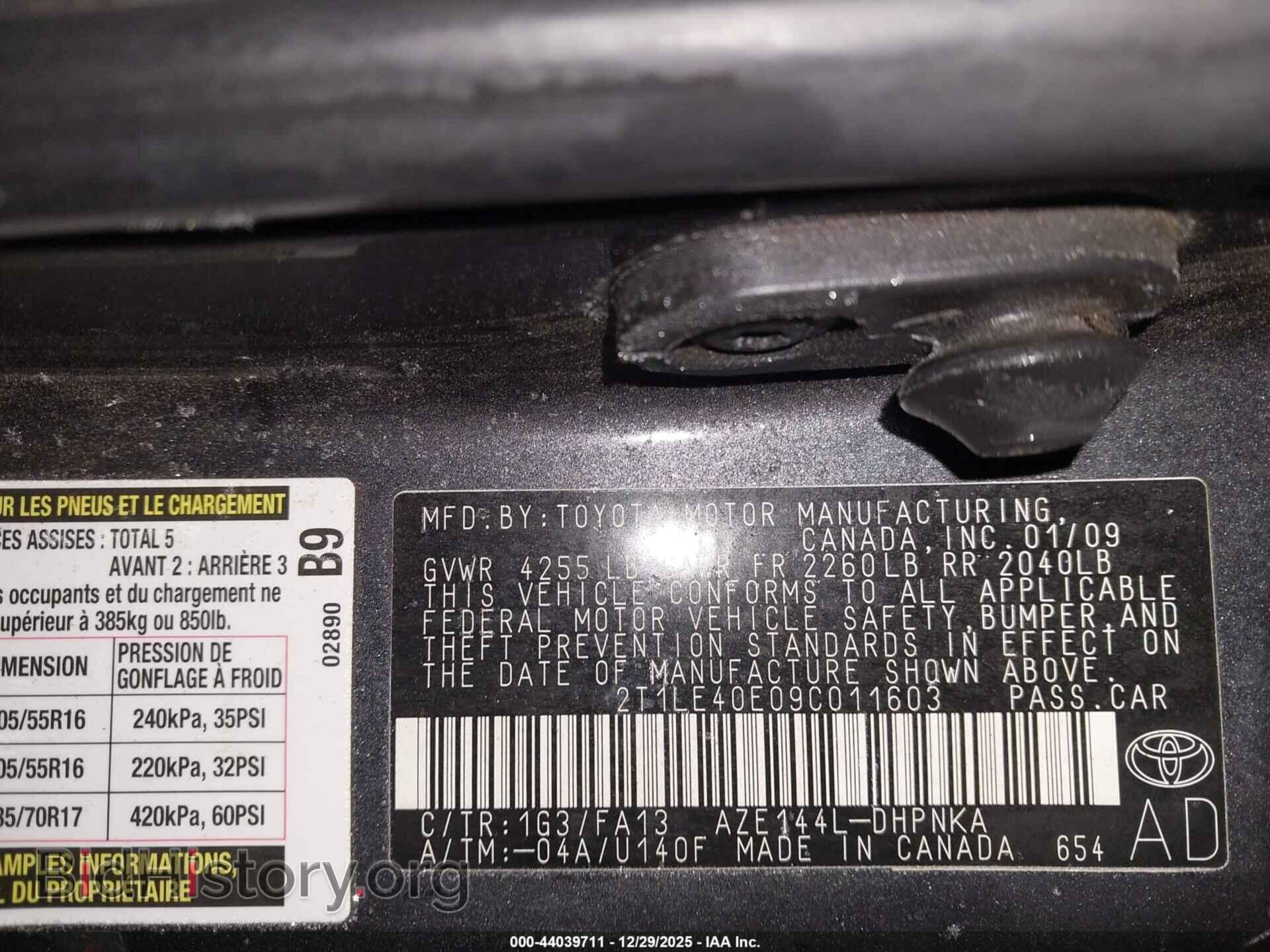 2009 TOYOTA MATRIX - VIN: 2T1LE40E09C011603 - Фото 9