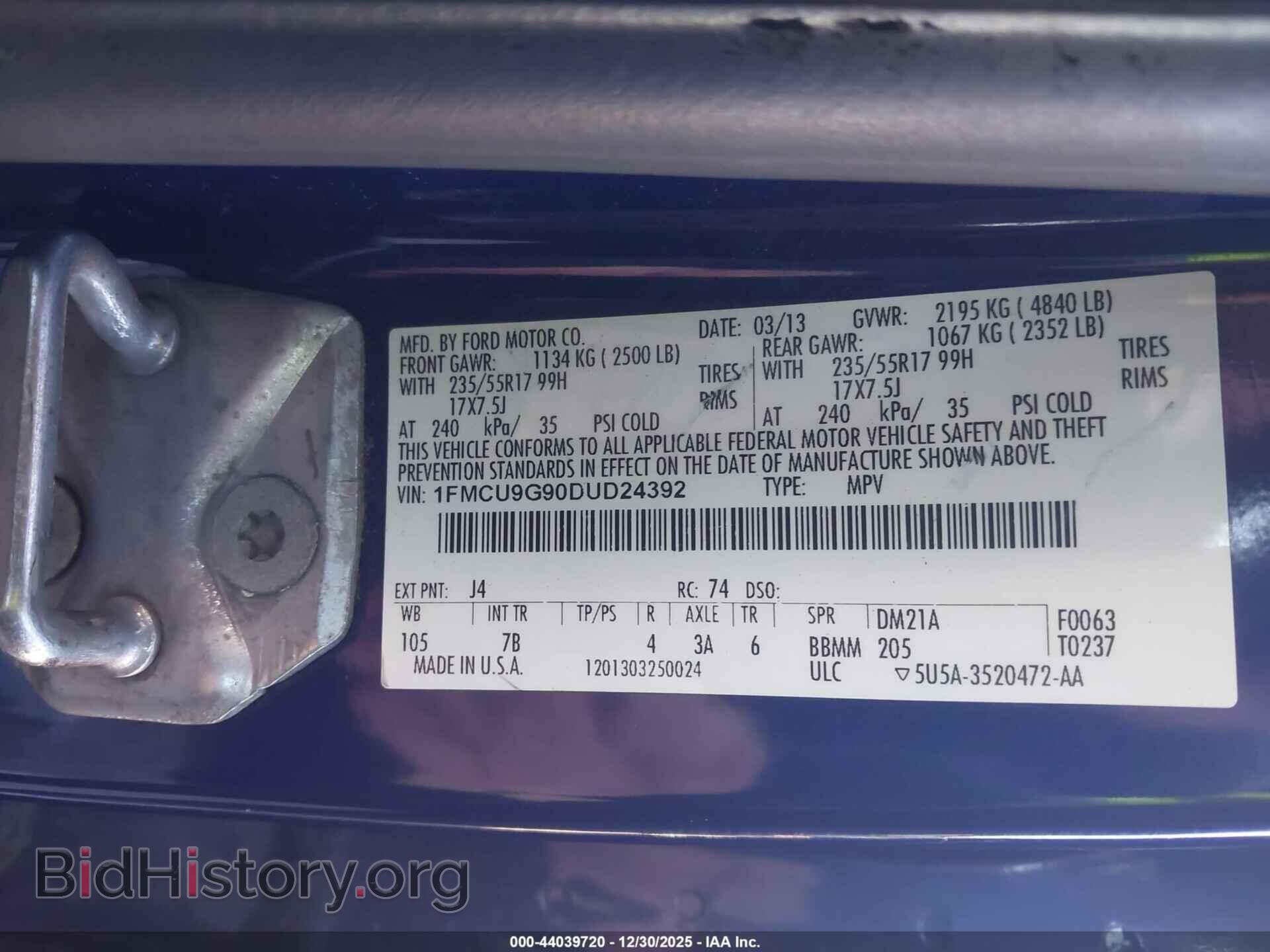 2013 FORD ESCAPE - VIN: 1FMCU9G90DUD24392 - Фото 9