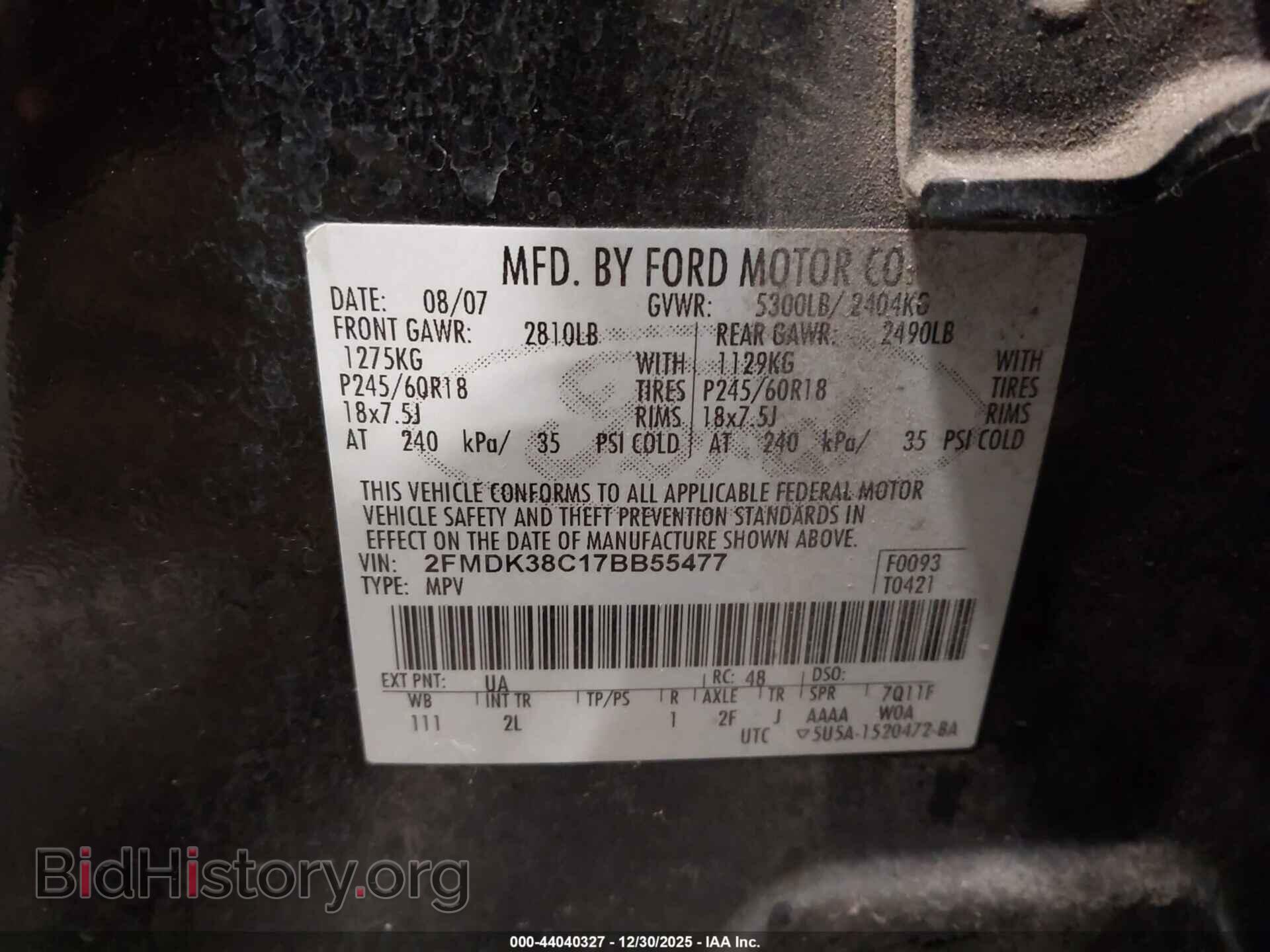 2007 FORD EDGE - VIN: 2FMDK38C17BB55477 - Photo 9