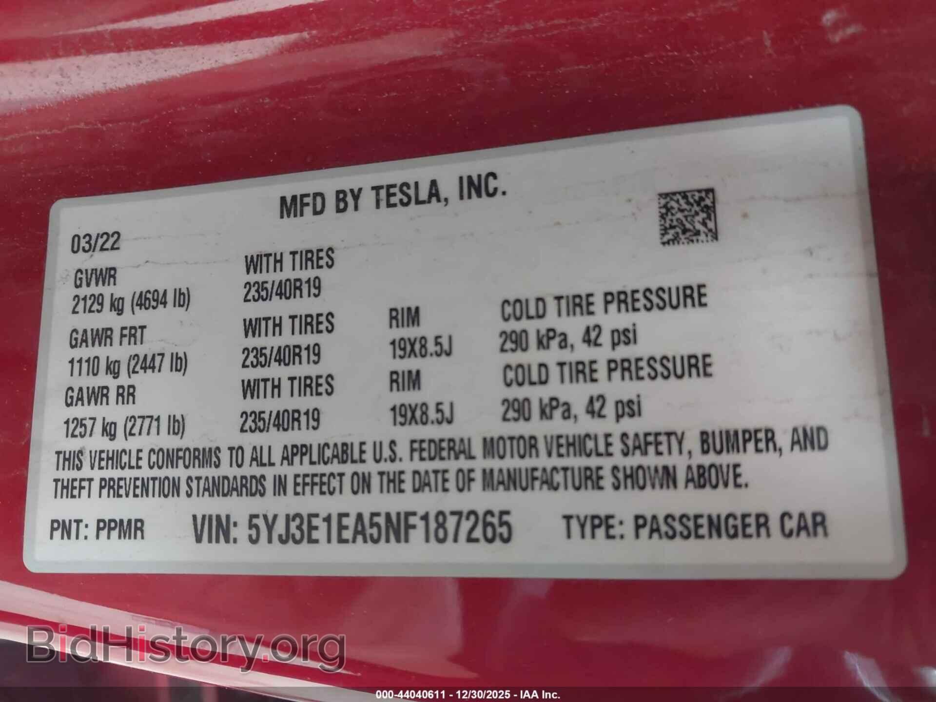 2022 TESLA MODEL 3 - VIN: 5YJ3E1EA5NF187265 - Фото 9
