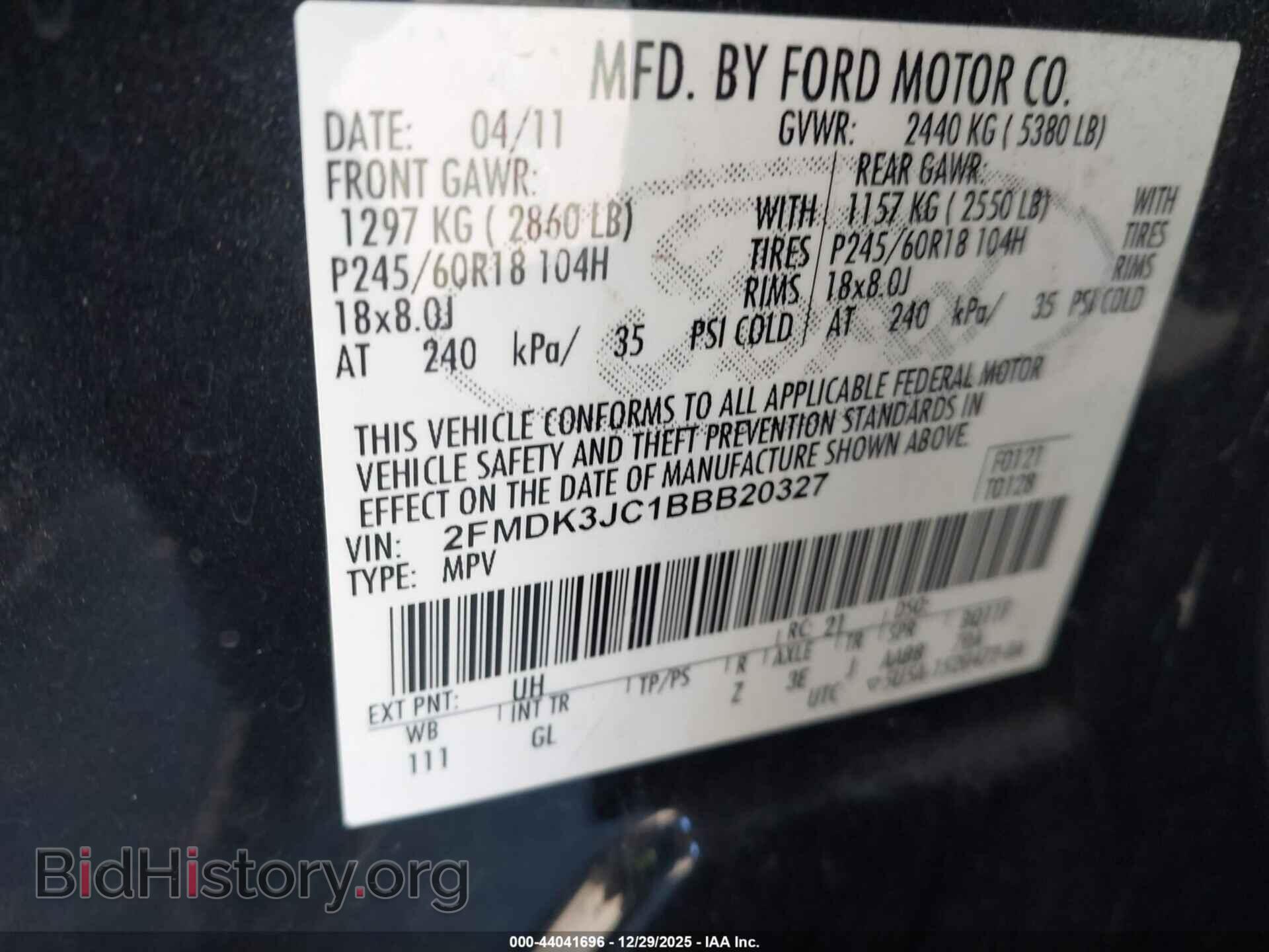 2011 FORD EDGE - VIN: 2FMDK3JC1BBB20327 - Photo 9