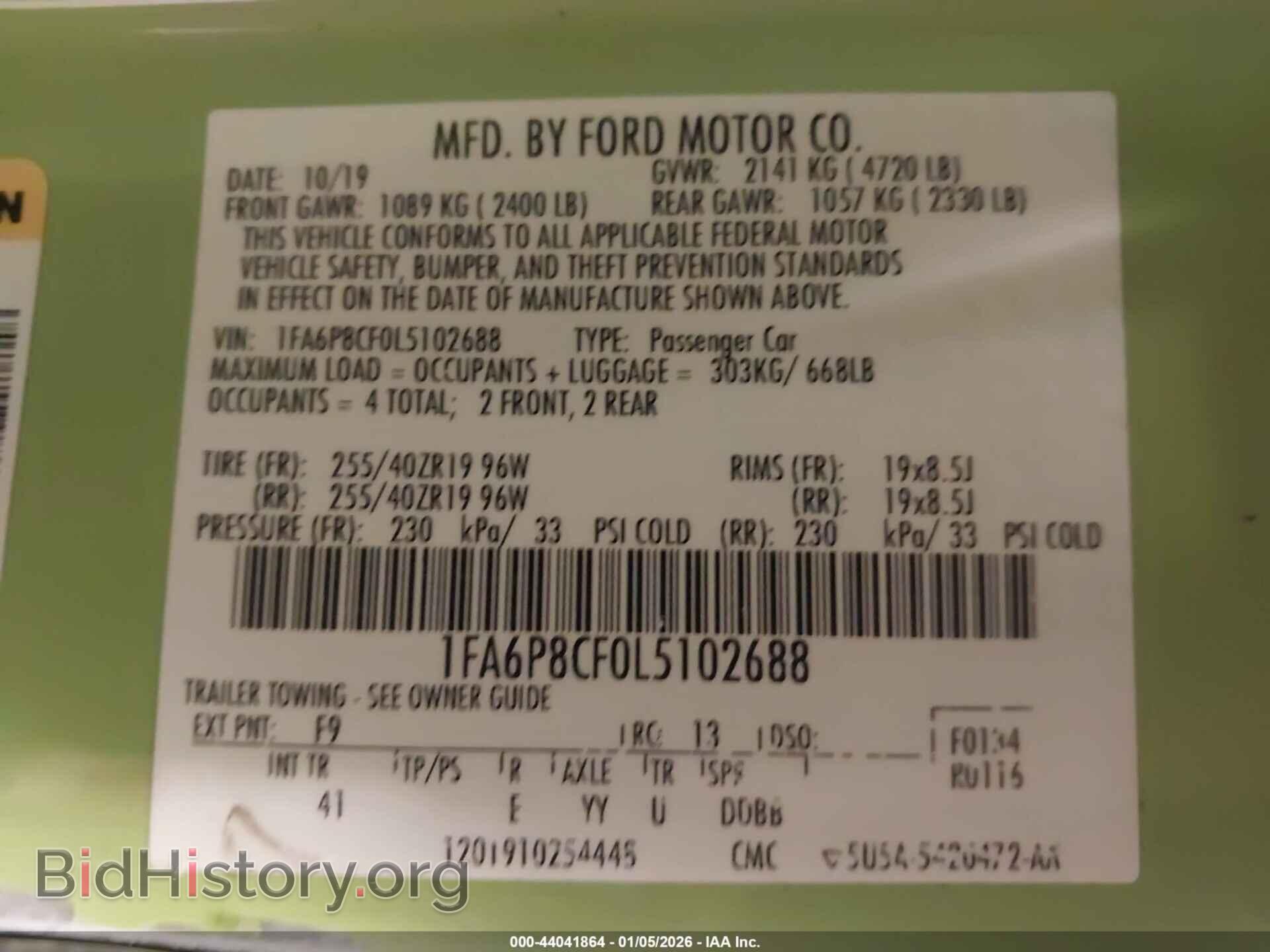 2020 FORD MUSTANG - VIN: 1FA6P8CF0L5102688 - Фото 9