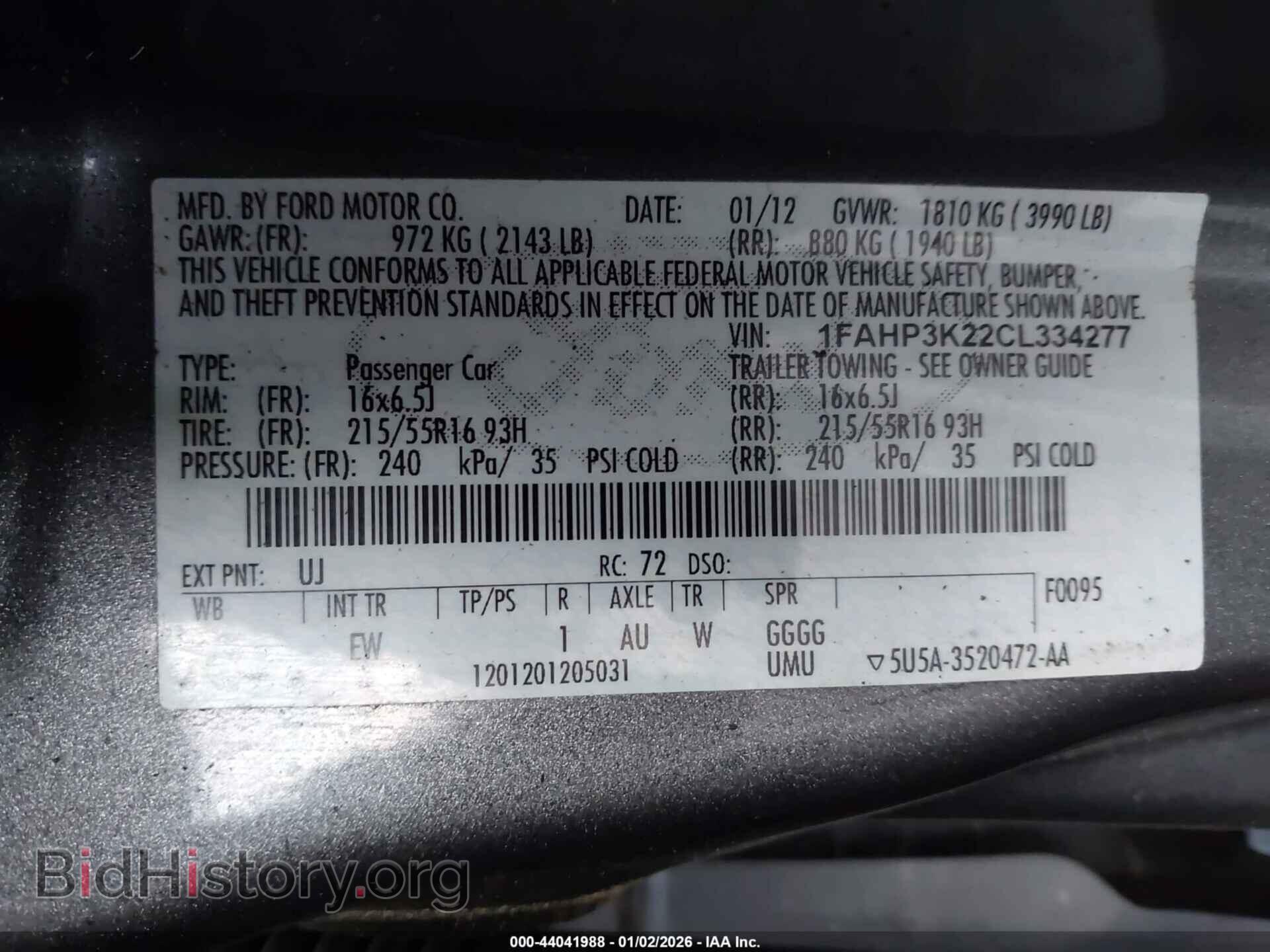2012 FORD FOCUS - VIN: 1FAHP3K22CL334277 - Фото 9