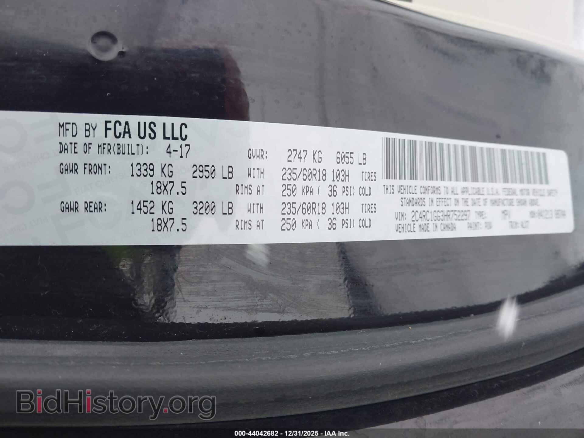 2017 CHRYSLER PACIFICA - VIN: 2C4RC1GG3HR752297 - Фото 9