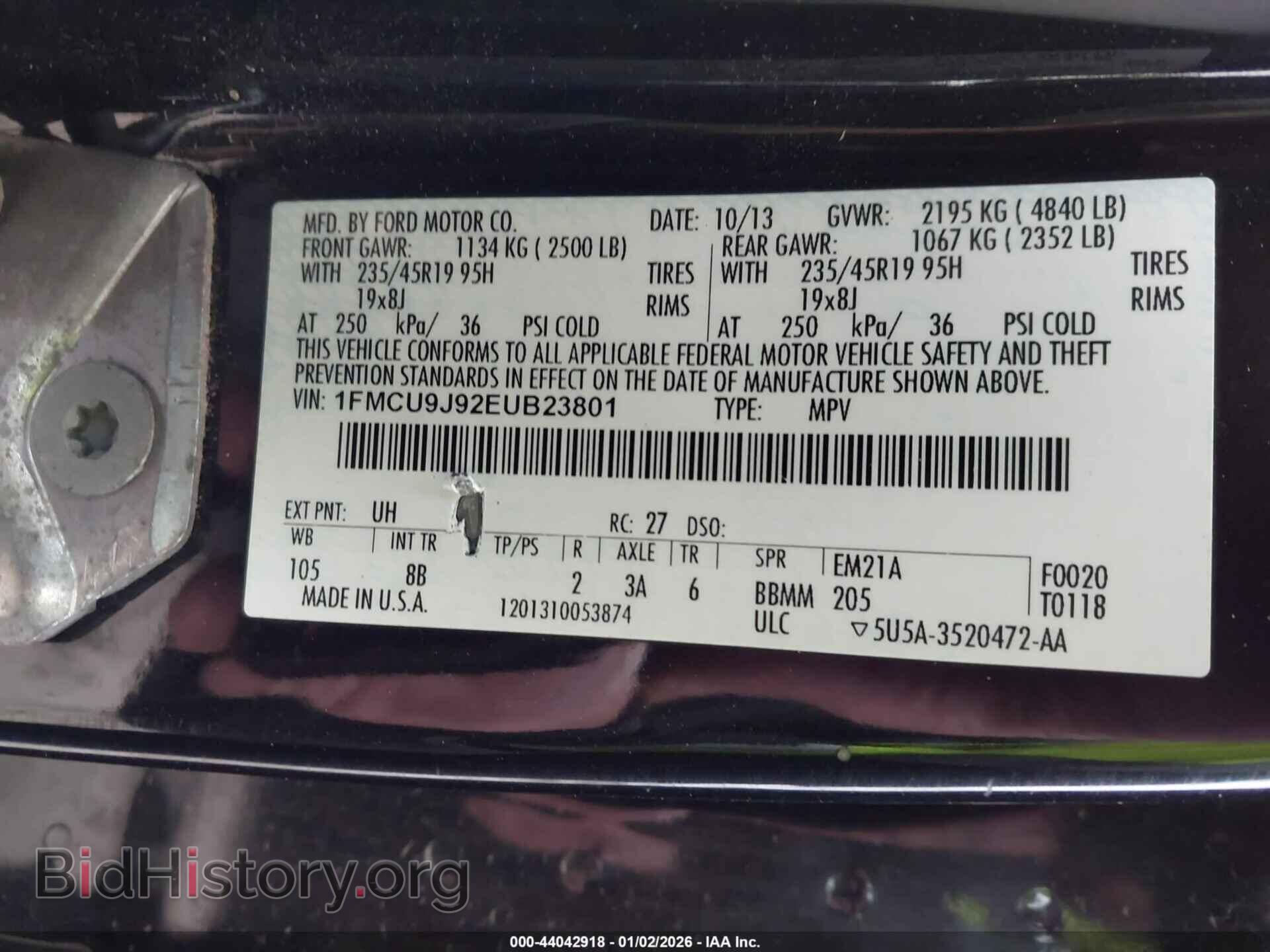 2014 FORD ESCAPE - VIN: 1FMCU9J92EUB23801 - Фото 9