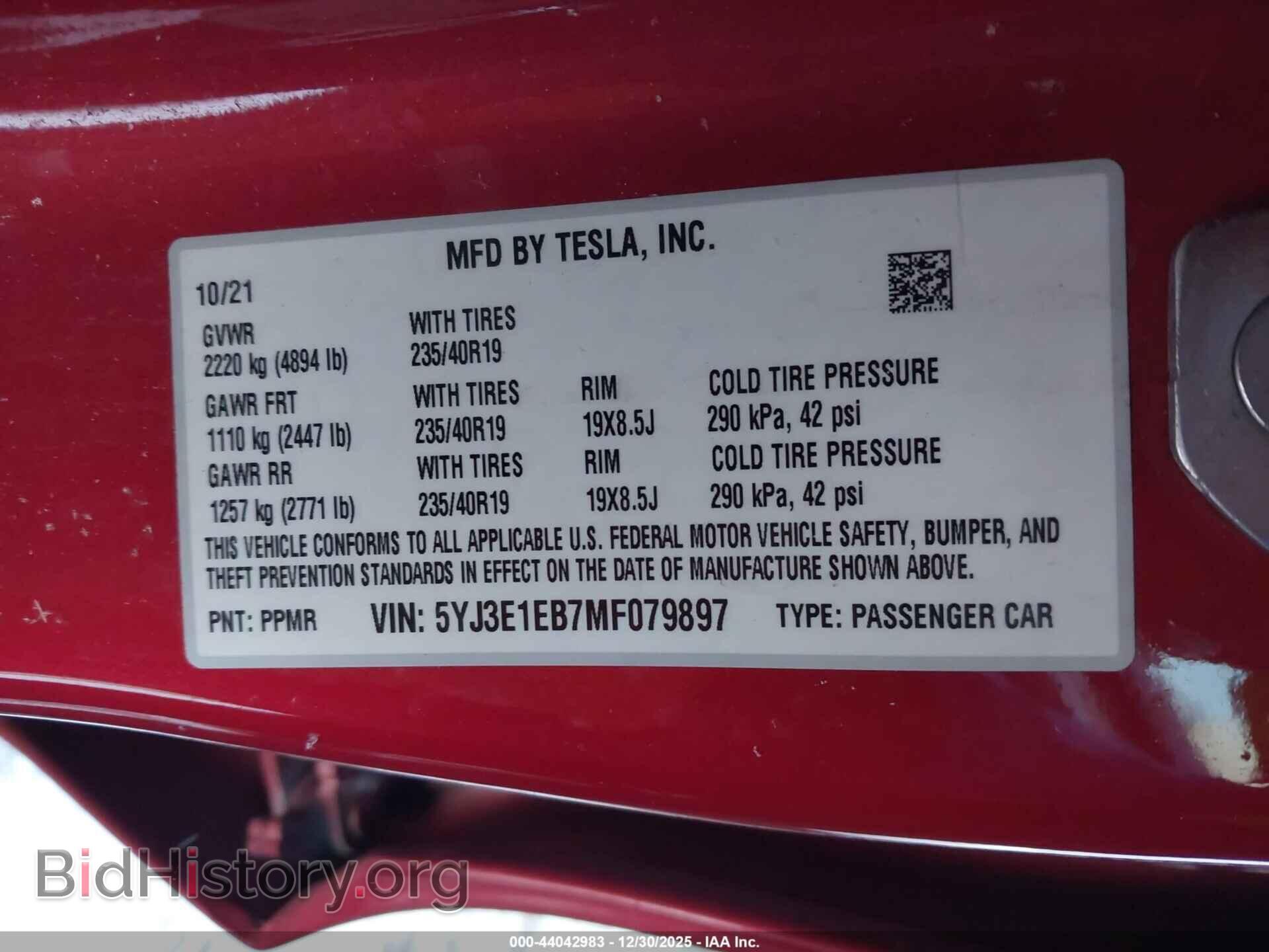 2021 TESLA MODEL 3 - VIN: 5YJ3E1EB7MF079897 - Фото 9