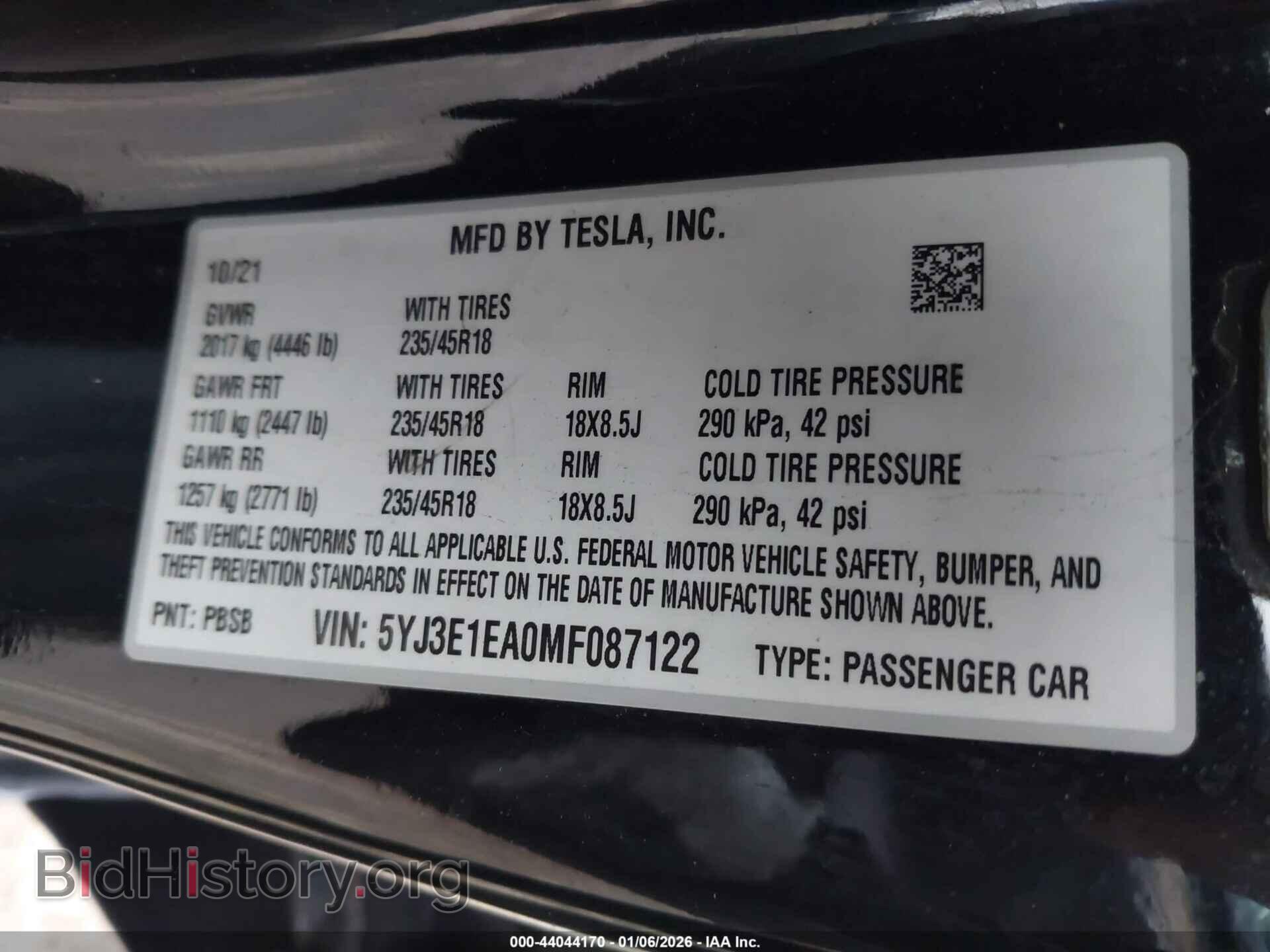 2021 TESLA MODEL 3 - VIN: 5YJ3E1EA0MF087122 - Фото 9