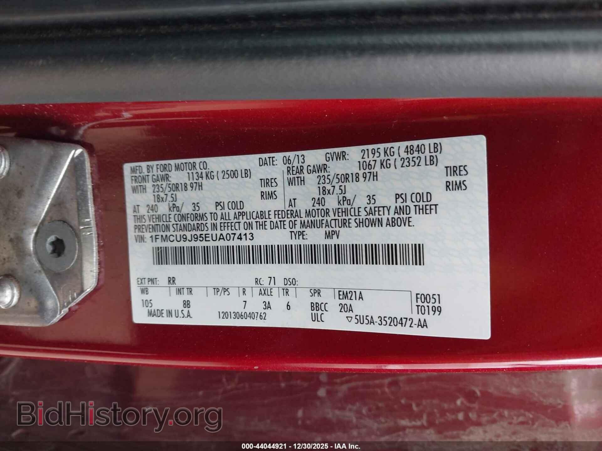 2014 FORD ESCAPE - VIN: 1FMCU9J95EUA07413 - Фото 9