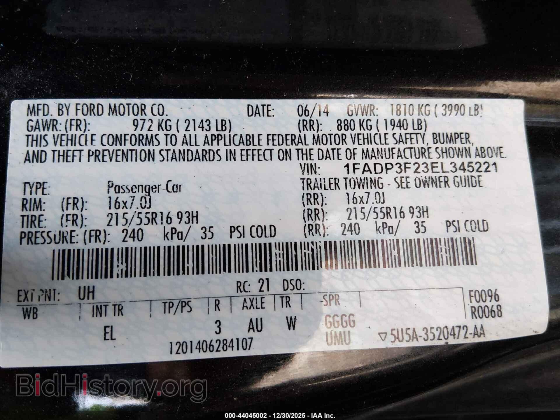 2014 FORD FOCUS - VIN: 1FADP3F23EL345221 - Фото 9