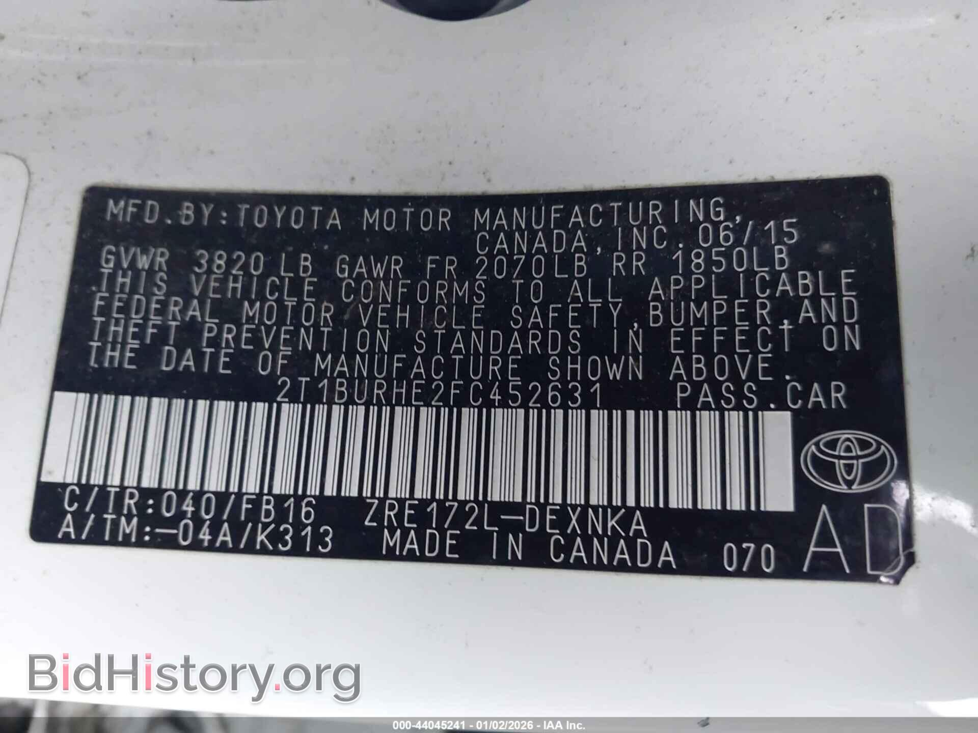 2015 TOYOTA COROLLA - VIN: 2T1BURHE2FC452631 - Фото 9