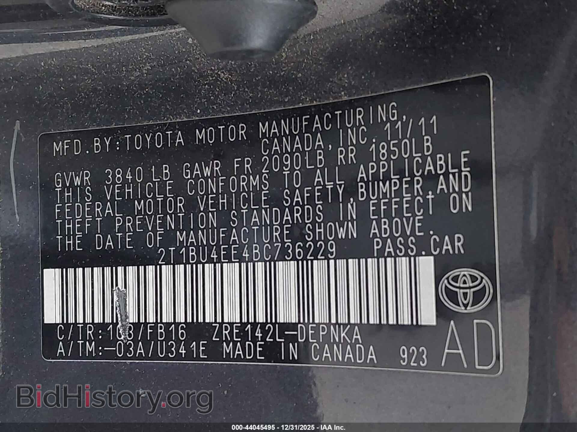 2011 TOYOTA COROLLA - VIN: 2T1BU4EE4BC736229 - Фото 9