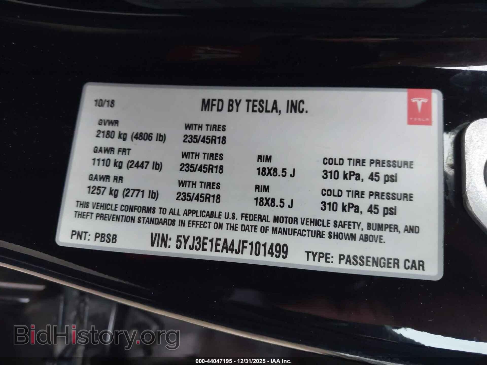 2018 TESLA MODEL 3 - VIN: 5YJ3E1EA4JF101499 - Photo 9