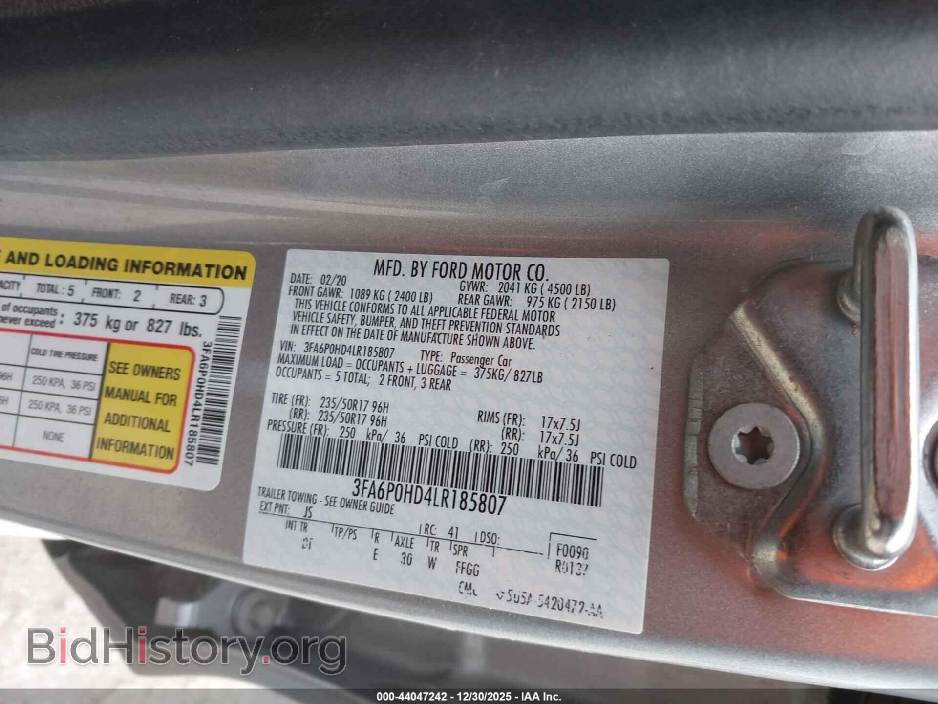 2020 FORD FUSION - VIN: 3FA6P0HD4LR185807 - Фото 9