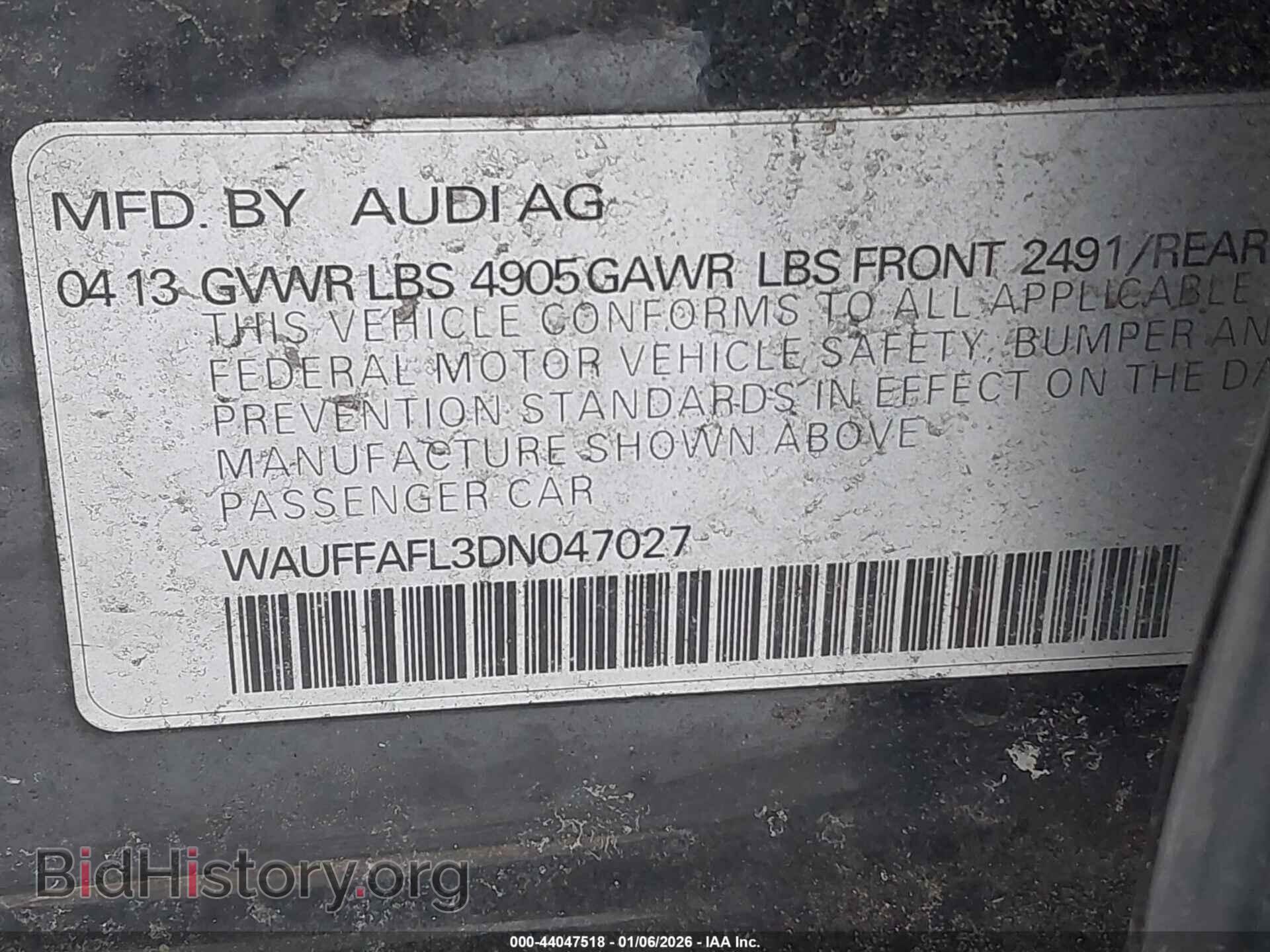 2013 AUDI A4 - VIN: WAUFFAFL3DN047027 - Фото 9