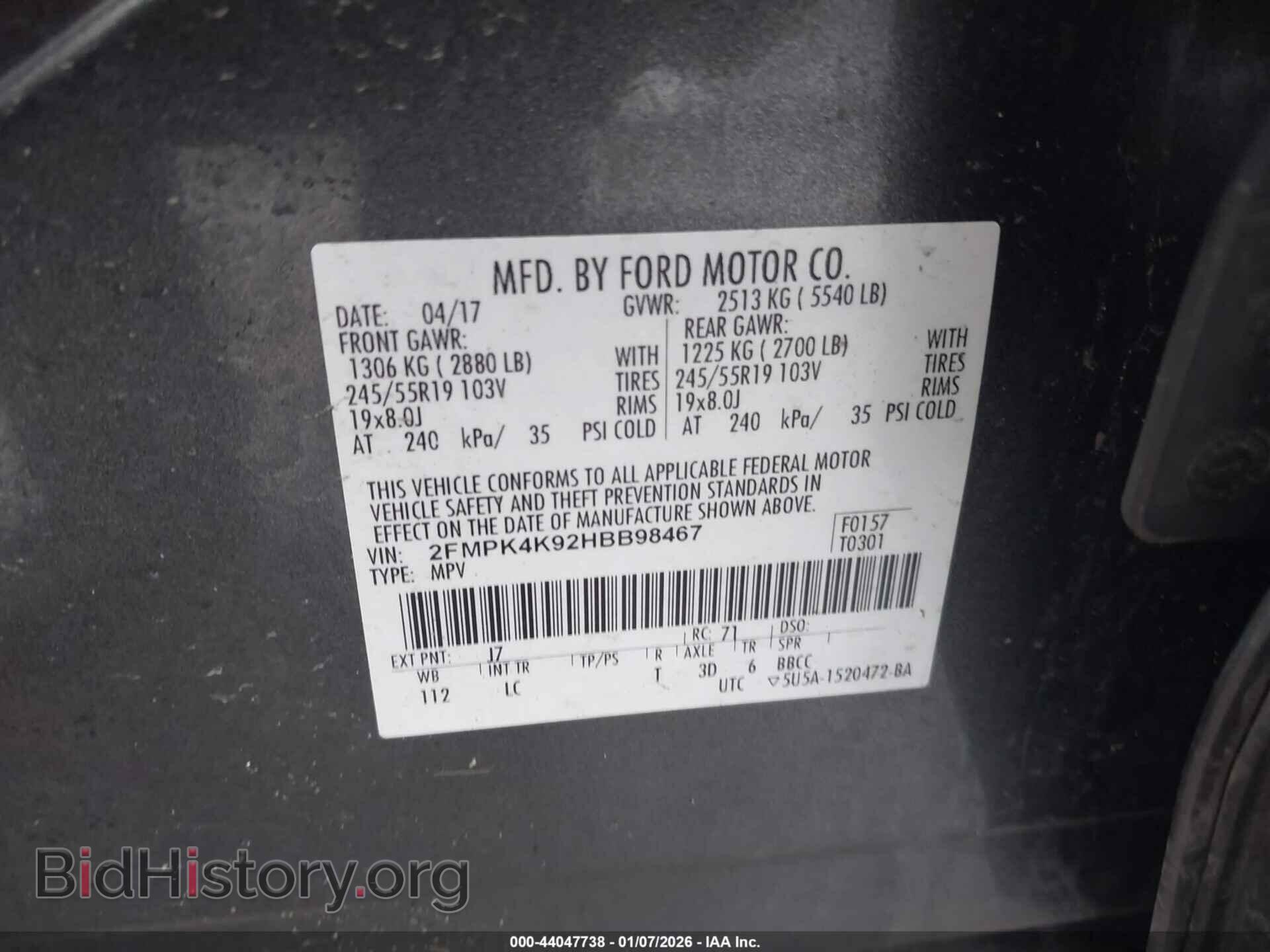 2017 FORD EDGE - VIN: 2FMPK4K92HBB98467 - Photo 9