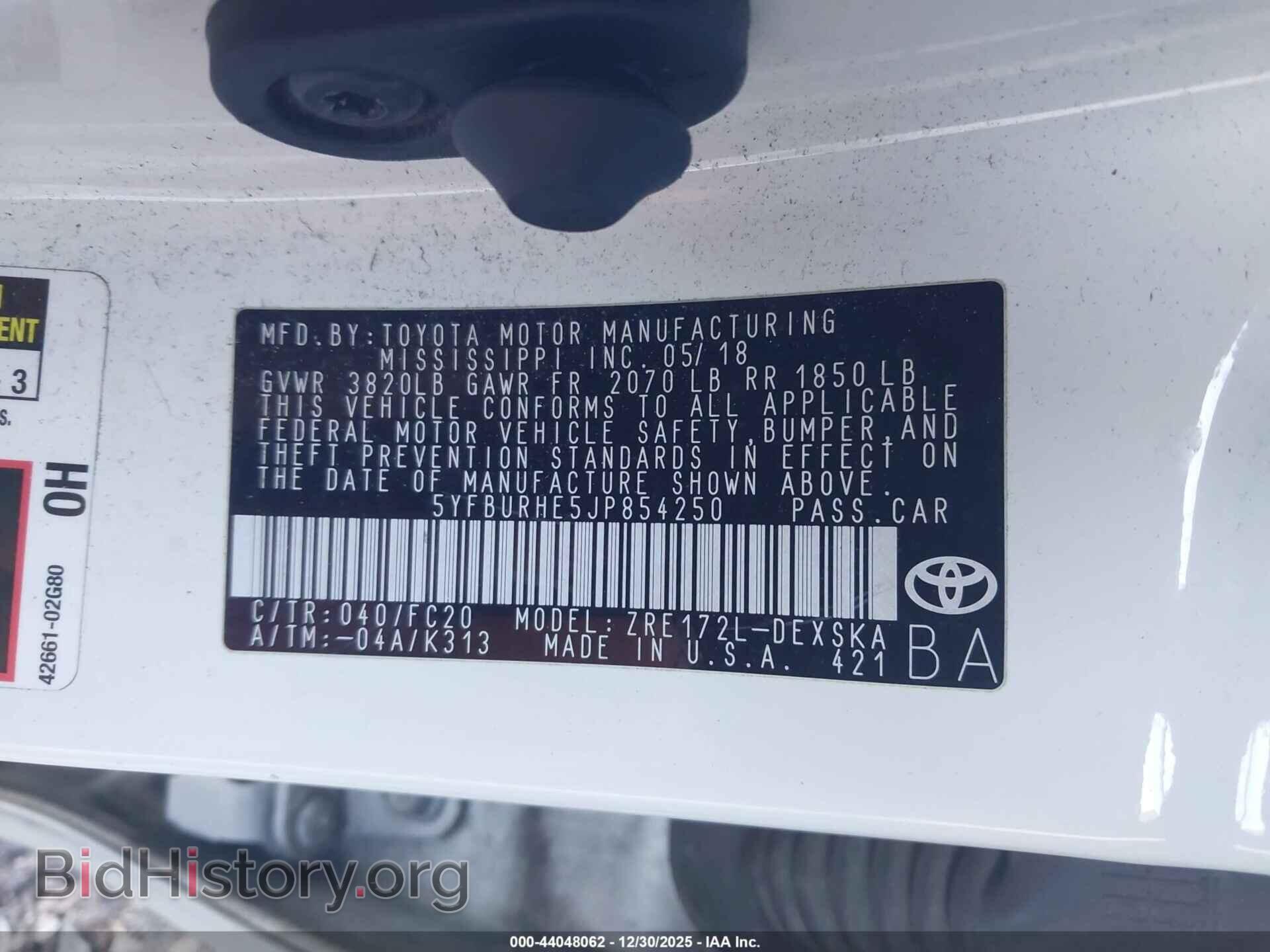 2018 TOYOTA COROLLA - VIN: 5YFBURHE5JP854250 - Фото 9
