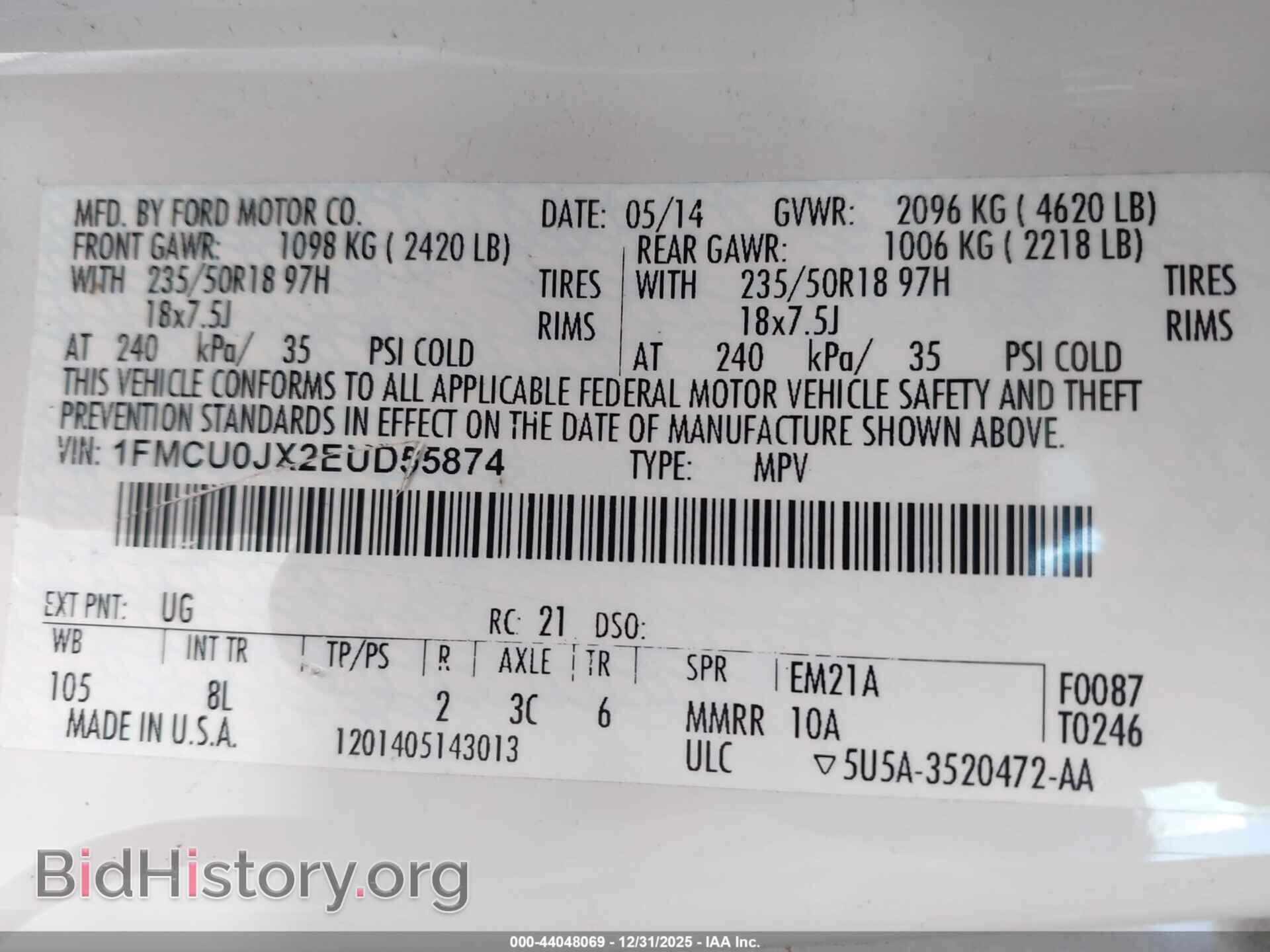 2014 FORD ESCAPE - VIN: 1FMCU0JX2EUD55874 - Photo 9