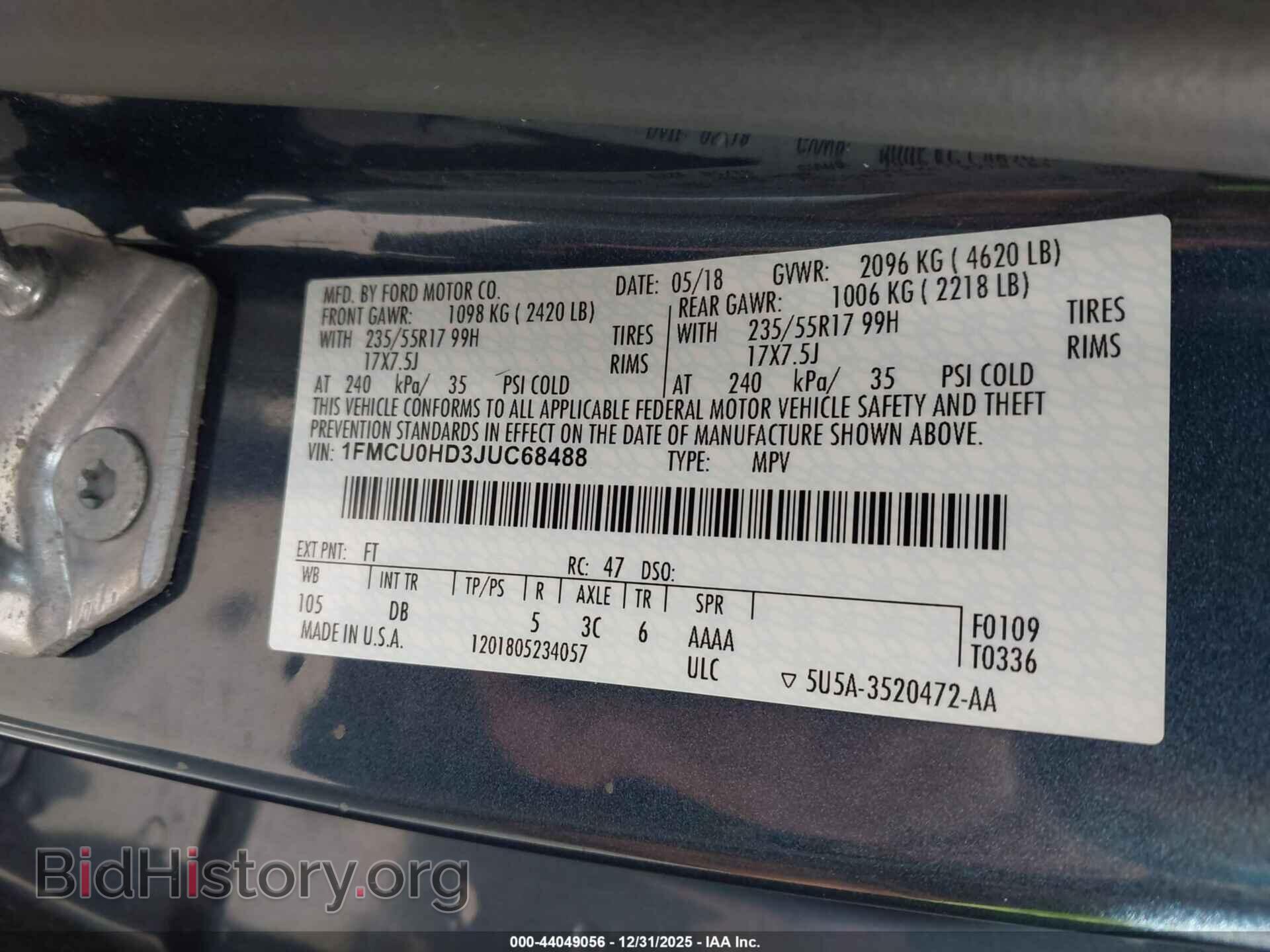 2018 FORD ESCAPE - VIN: 1FMCU0HD3JUC68488 - Фото 9