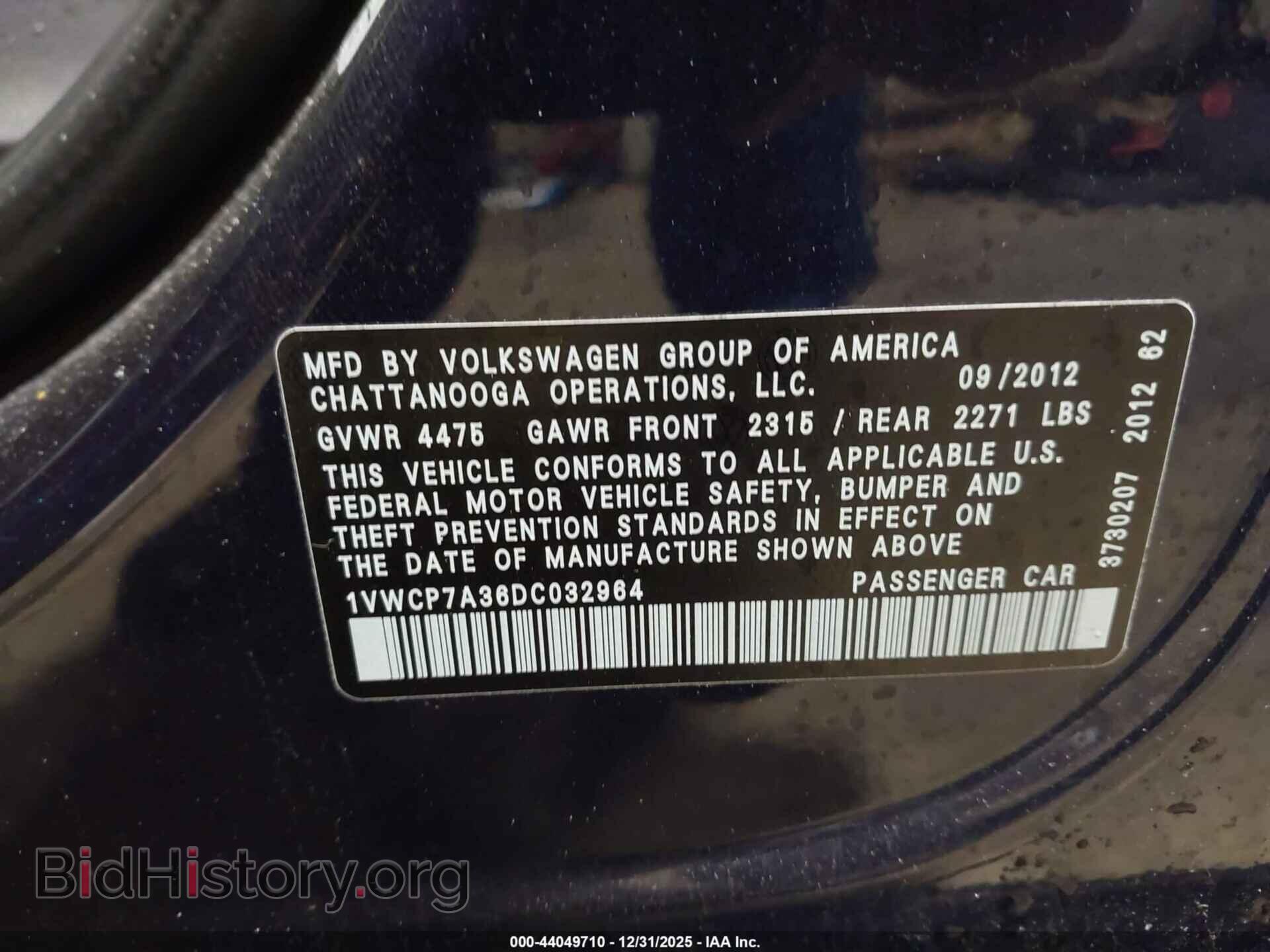 2013 VOLKSWAGEN PASSAT - VIN: 1VWCP7A36DC032964 - Фото 9