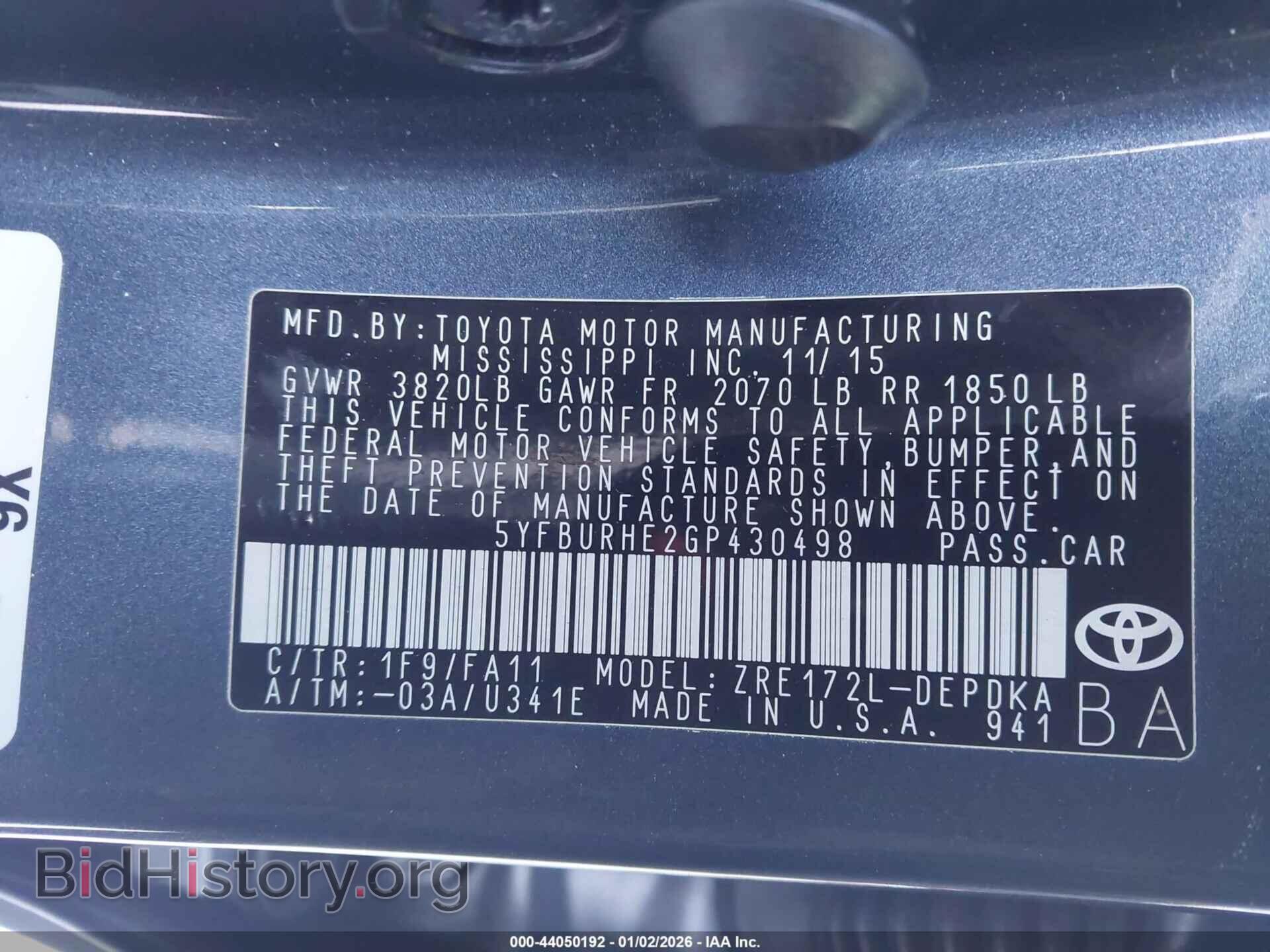 2016 TOYOTA COROLLA - VIN: 5YFBURHE2GP430498 - Фото 9