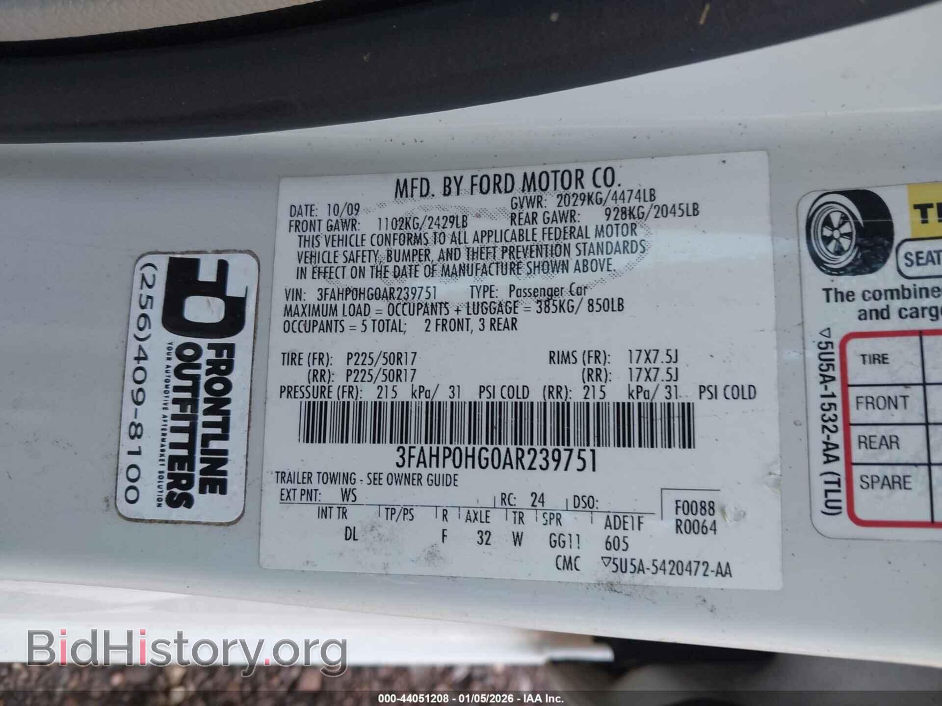 2010 FORD FUSION - VIN: 3FAHP0HG0AR239751 - Фото 9