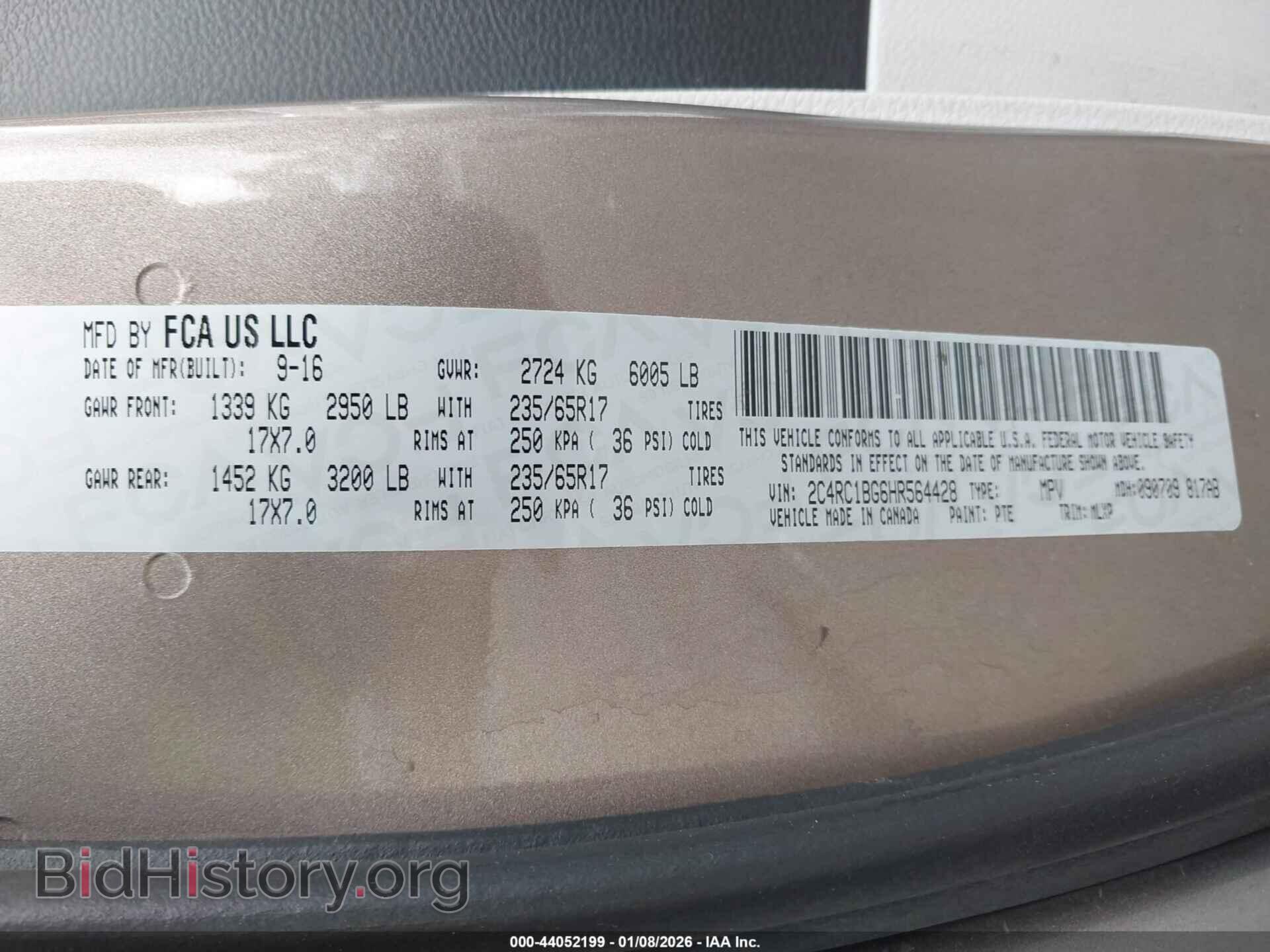 2017 CHRYSLER PACIFICA - VIN: 2C4RC1BG6HR564428 - Фото 9