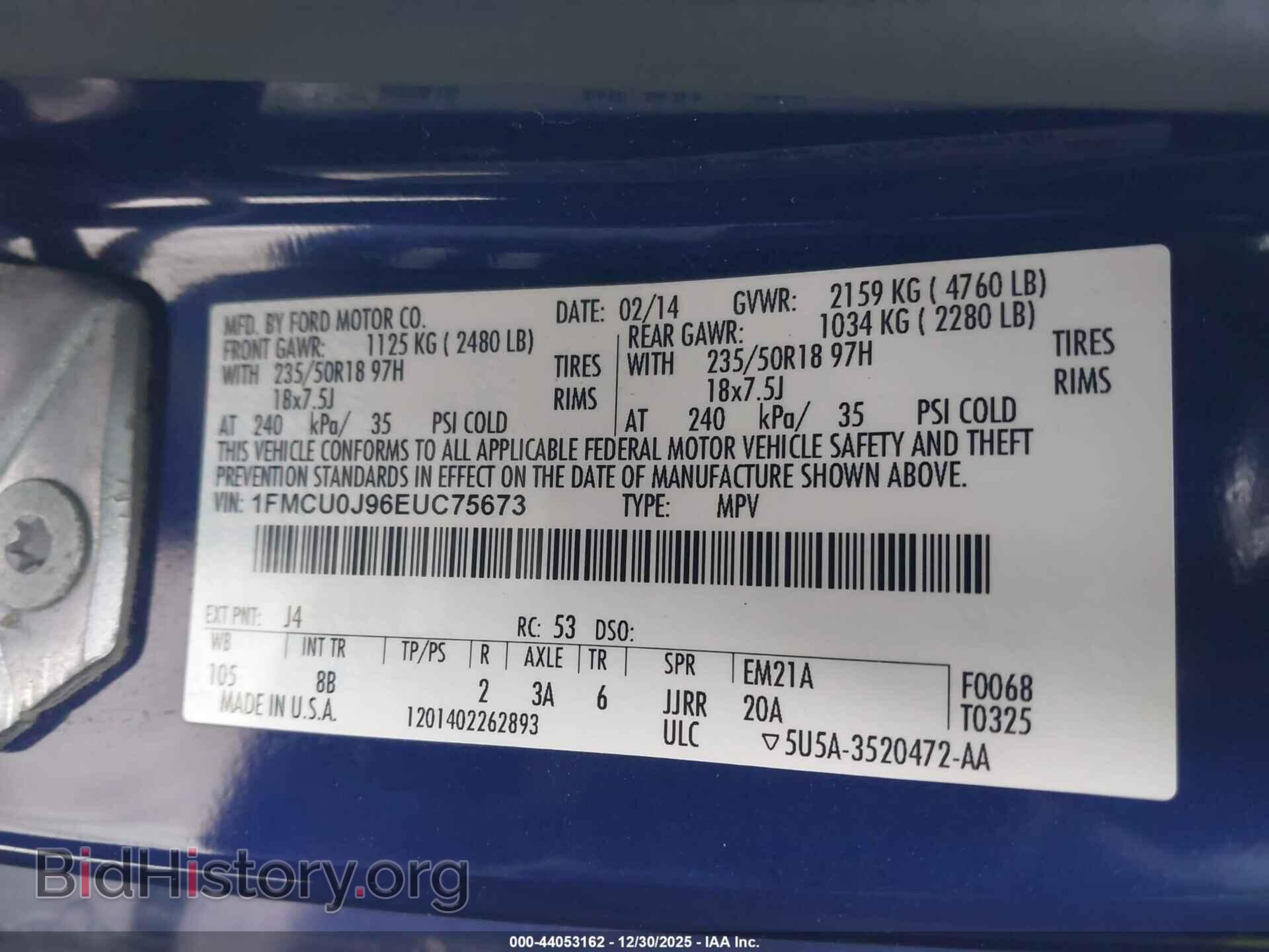 2014 FORD ESCAPE - VIN: 1FMCU0J96EUC75673 - Photo 9