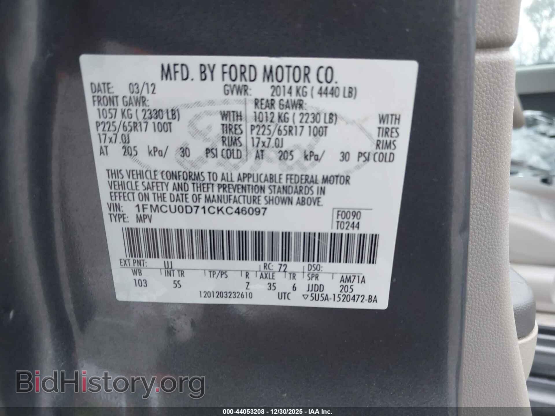 2012 FORD ESCAPE - VIN: 1FMCU0D71CKC46097 - Фото 9