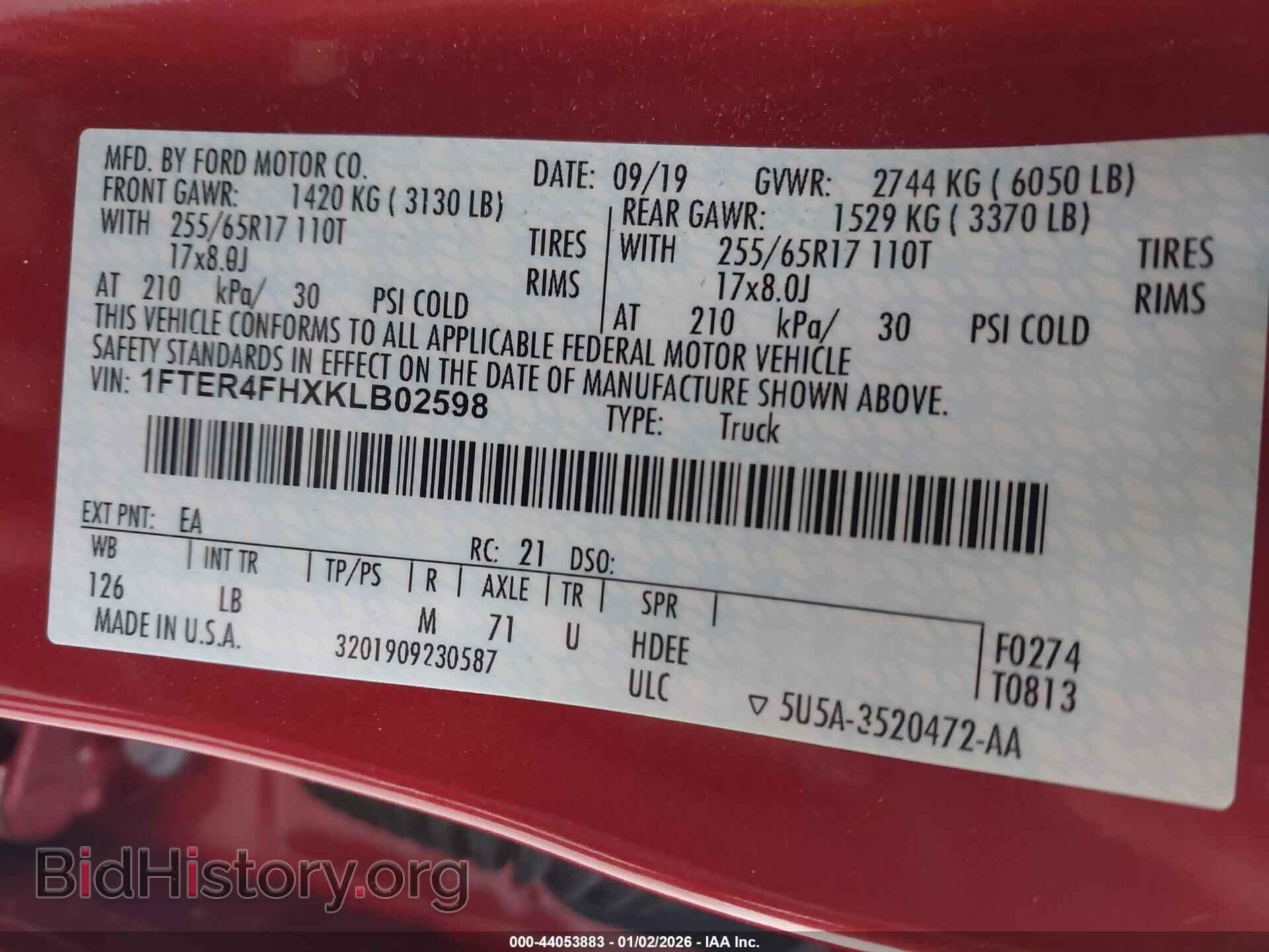 2019 FORD RANGER - VIN: 1FTER4FHXKLB02598 - Фото 9
