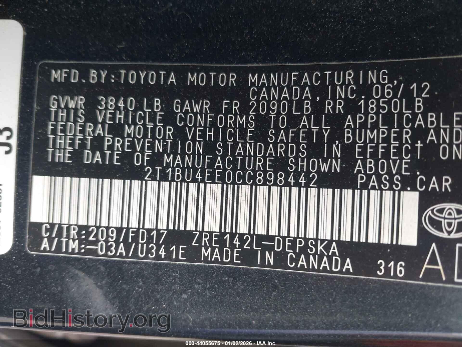 2012 TOYOTA COROLLA - VIN: 2T1BU4EE0CC898442 - Фото 9