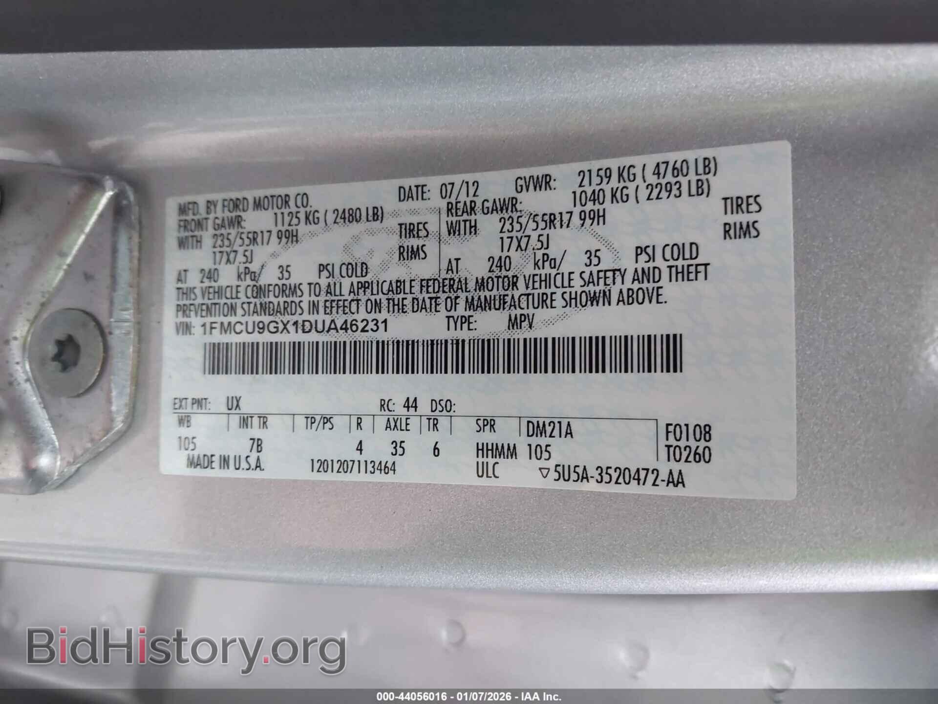 2013 FORD ESCAPE - VIN: 1FMCU9GX1DUA46231 - Фото 9