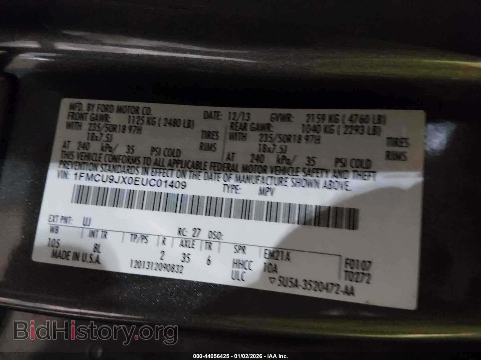 2014 FORD ESCAPE - VIN: 1FMCU9JX0EUC01409 - Фото 9