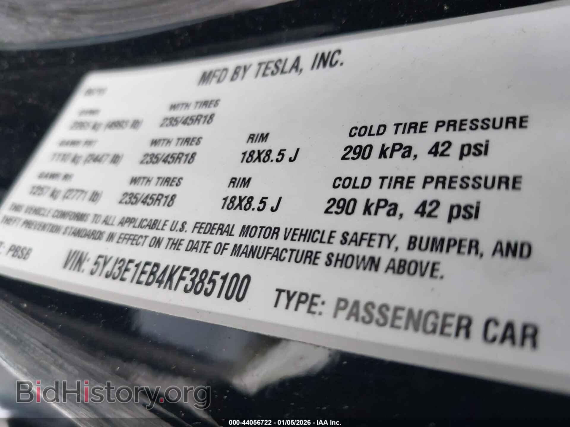 2019 TESLA MODEL 3 - VIN: 5YJ3E1EB4KF385100 - Photo 9