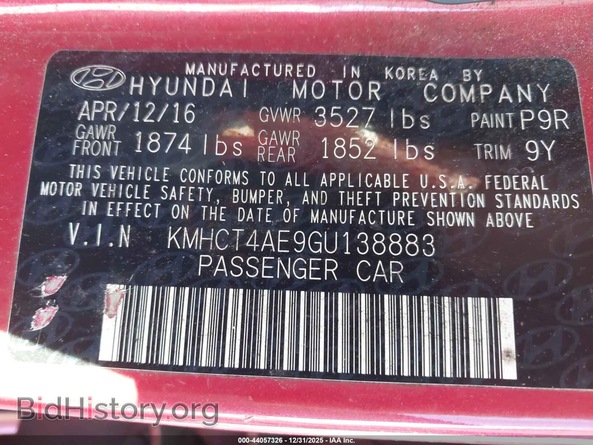 2016 HYUNDAI ACCENT - VIN: KMHCT4AE9GU138883 - Фото 9