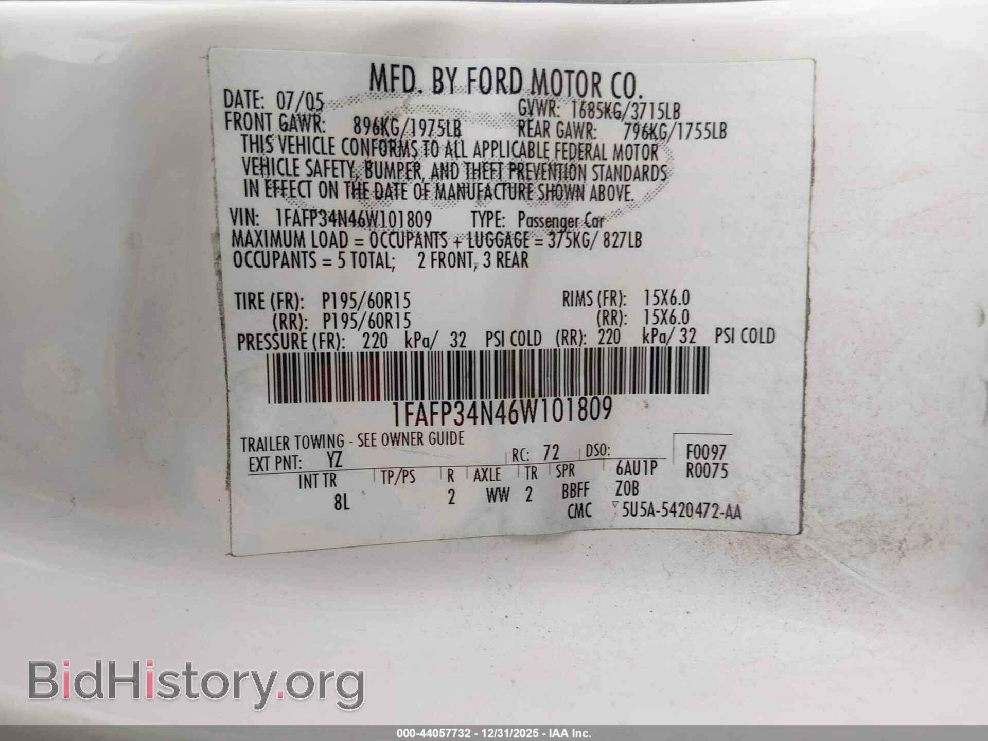 2006 FORD FOCUS - VIN: 1FAFP34N46W101809 - Фото 9