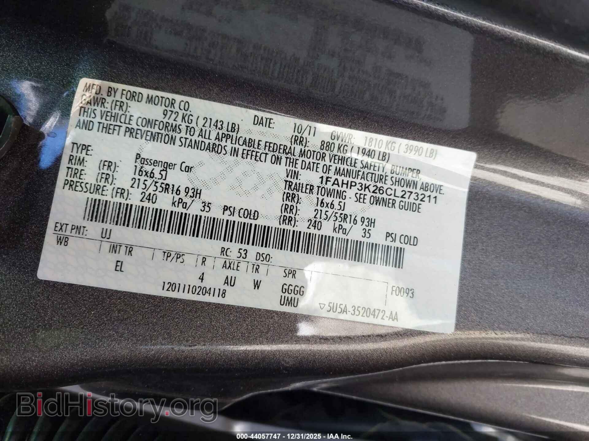 2012 FORD FOCUS - VIN: 1FAHP3K26CL273211 - Фото 9