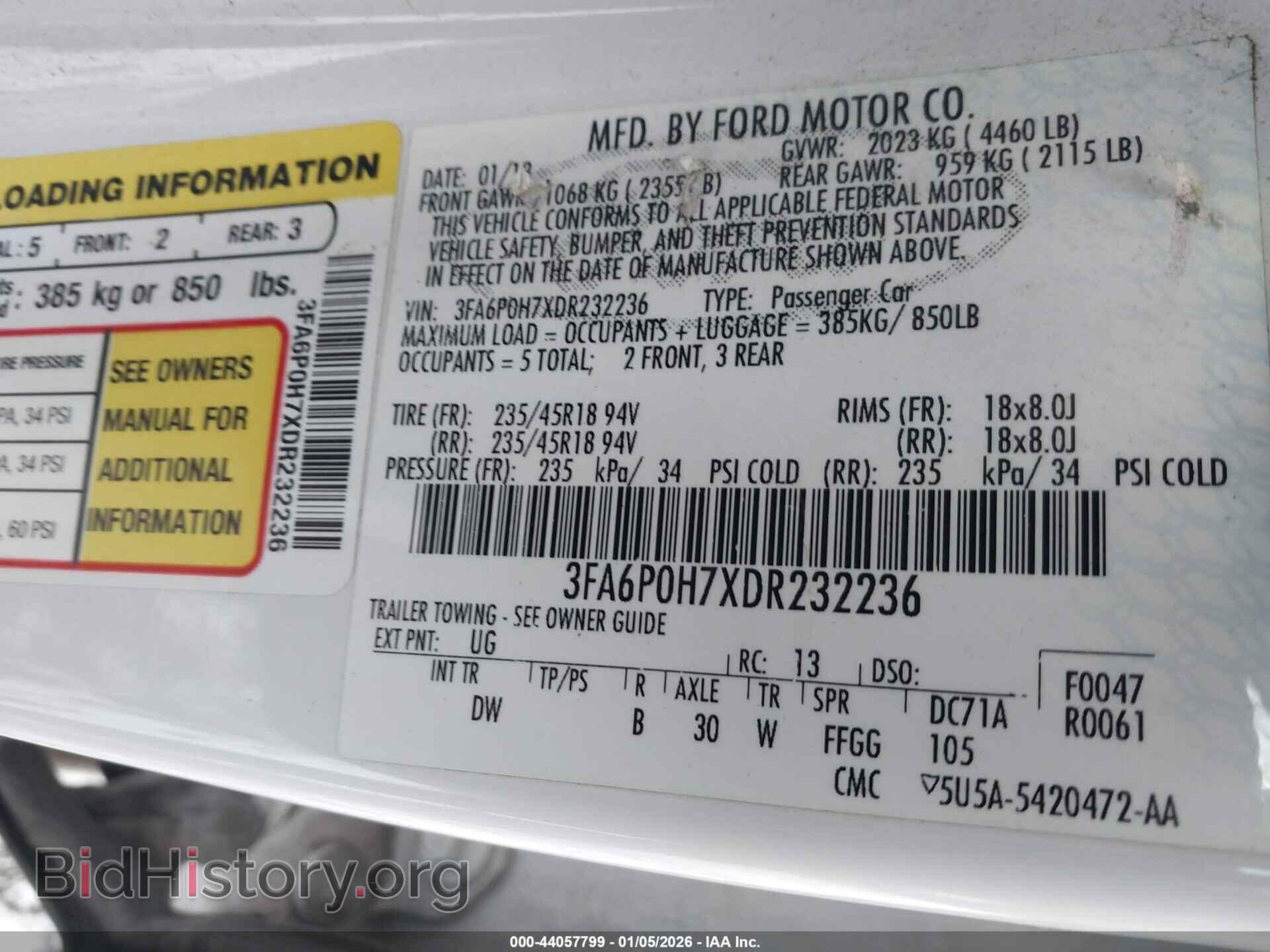 2013 FORD FUSION - VIN: 3FA6P0H7XDR232236 - Фото 9