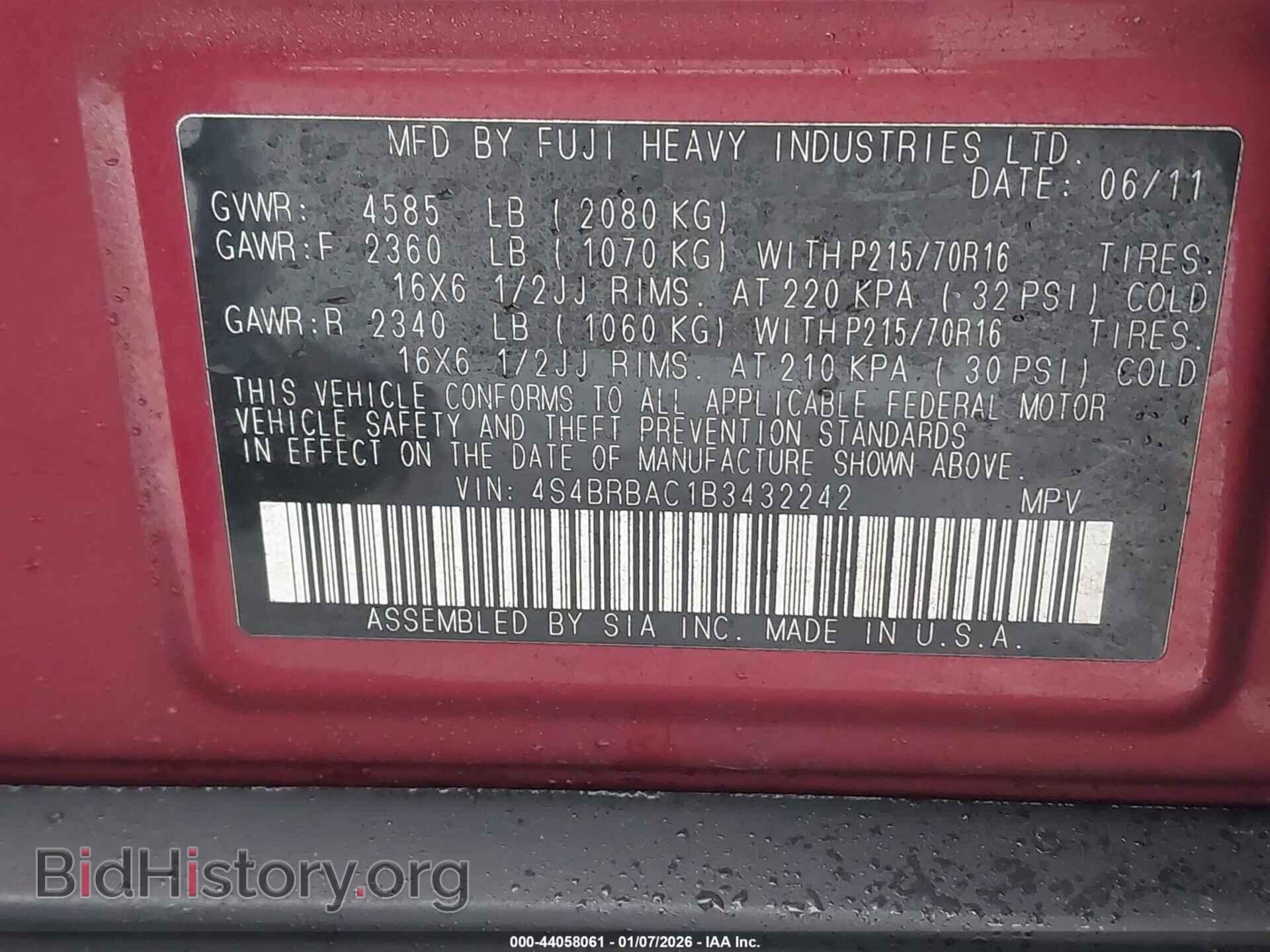 2011 SUBARU OUTBACK - VIN: 4S4BRBAC1B3432242 - Photo 9