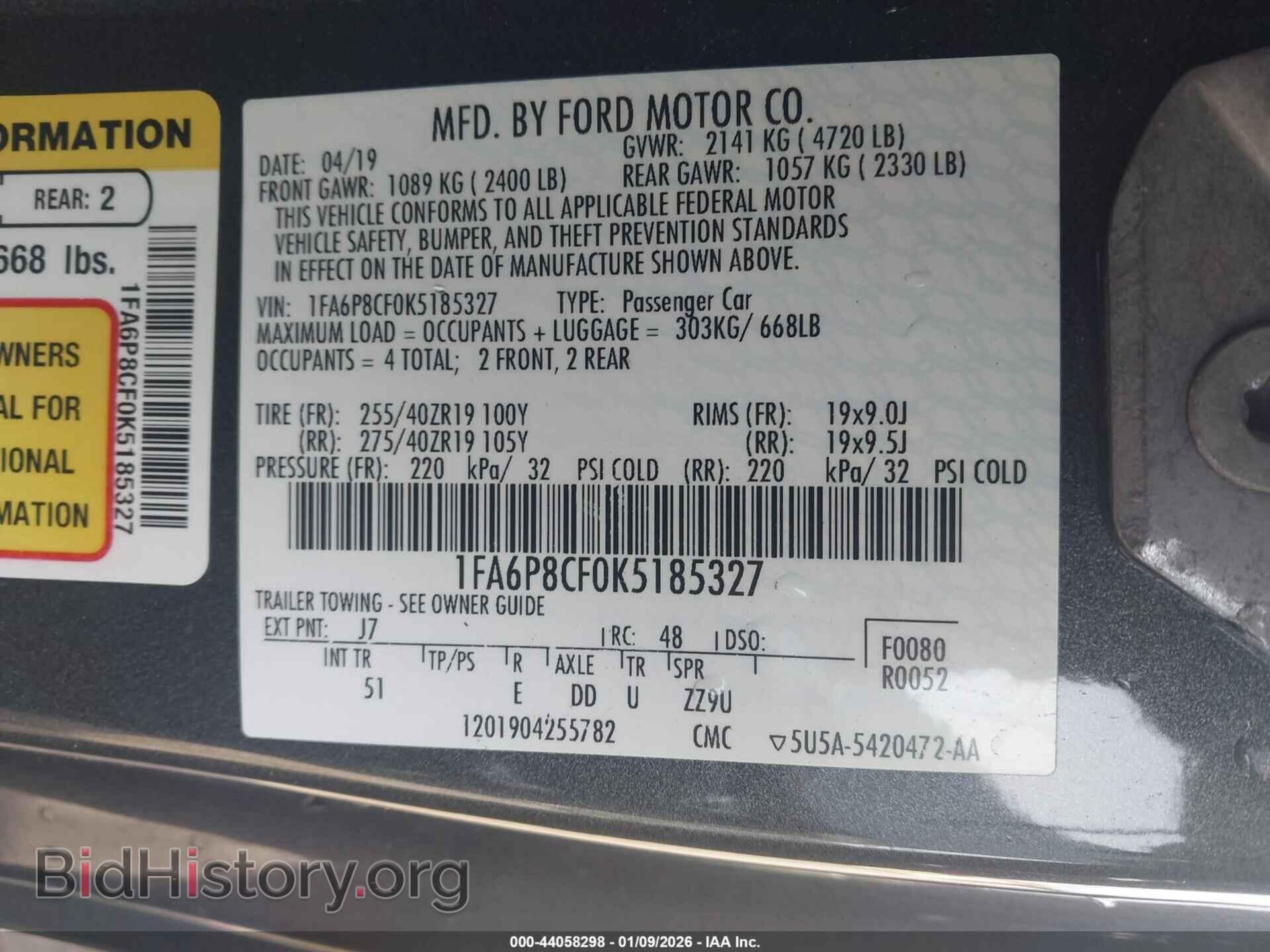 2019 FORD MUSTANG - VIN: 1FA6P8CF0K5185327 - Фото 9