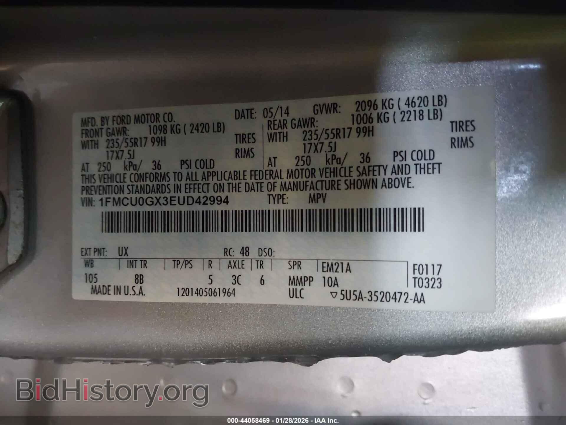 2014 FORD ESCAPE - VIN: 1FMCU0GX3EUD42994 - Фото 9