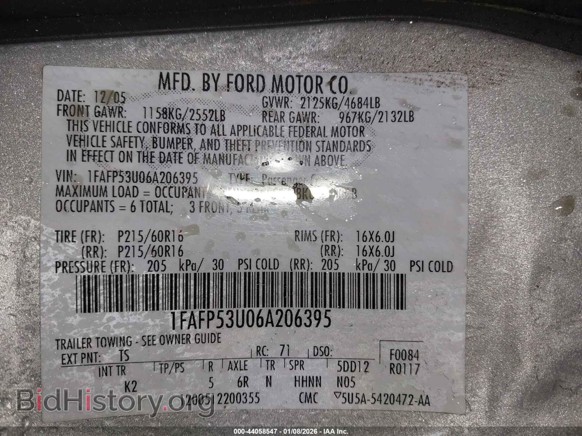 2006 FORD TAURUS - VIN: 1FAFP53U06A206395 - Фото 9