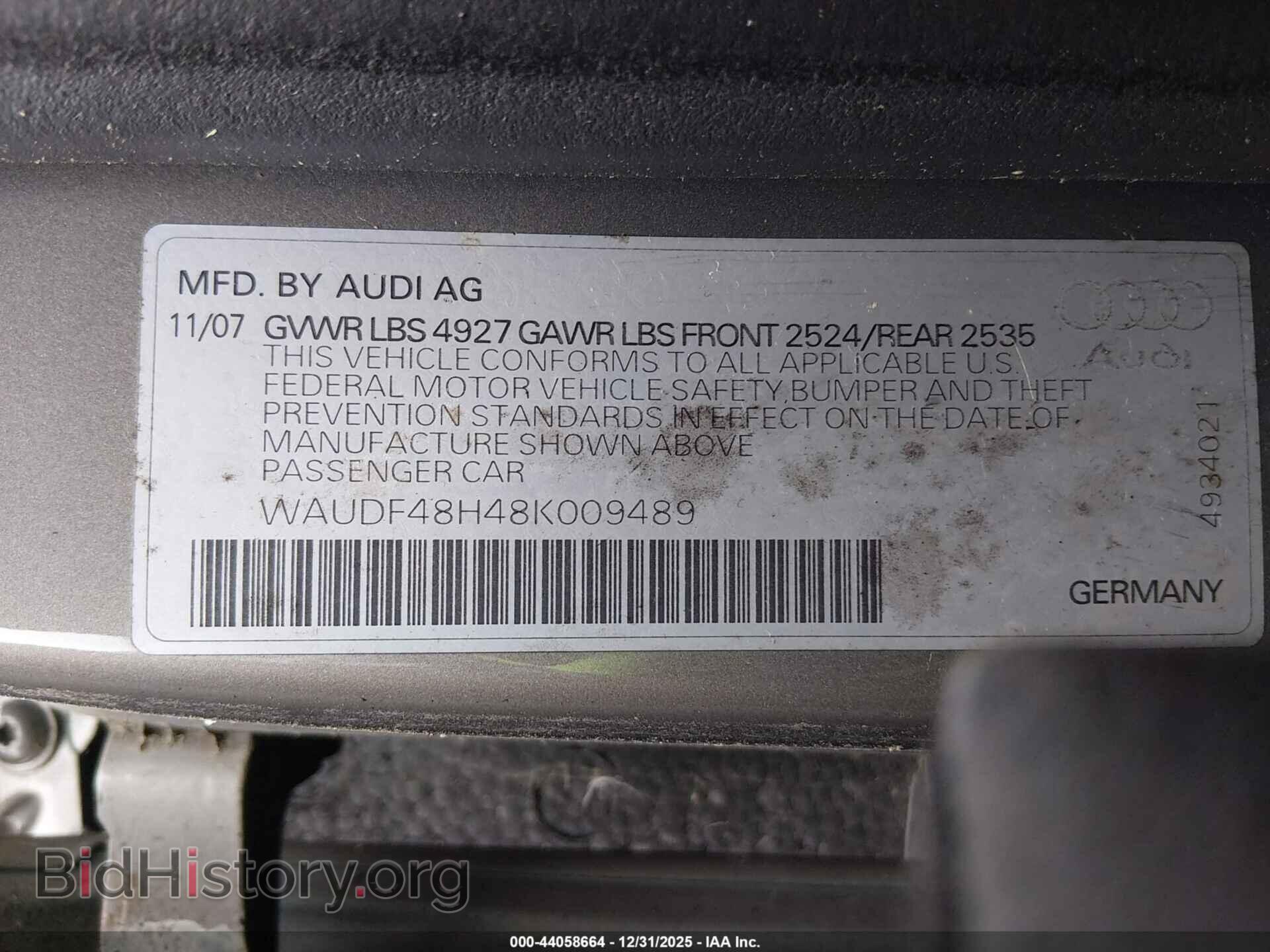 2008 AUDI A4 - VIN: WAUDF48H48K009489 - Фото 9