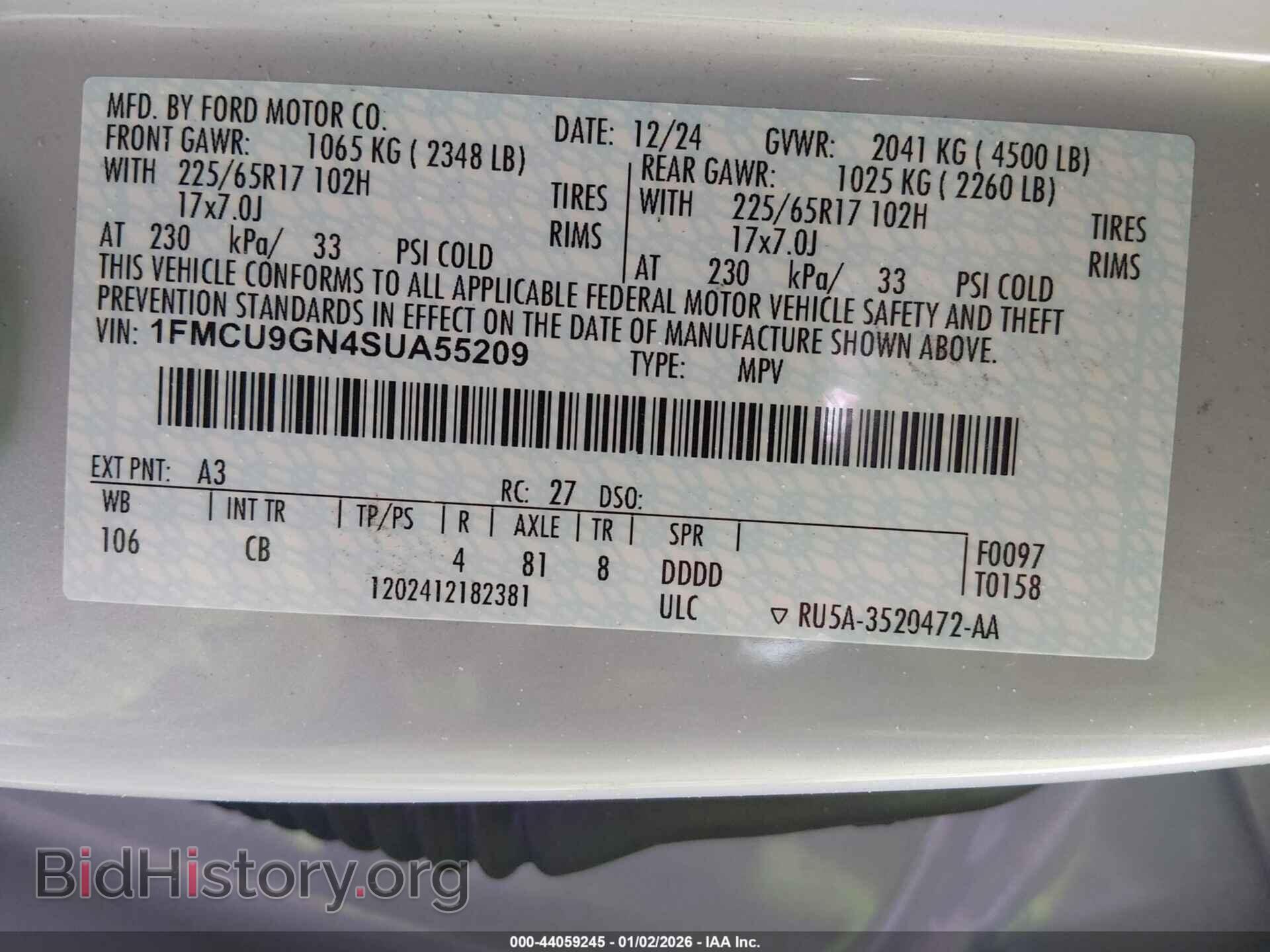 2025 FORD ESCAPE - VIN: 1FMCU9GN4SUA55209 - Фото 9