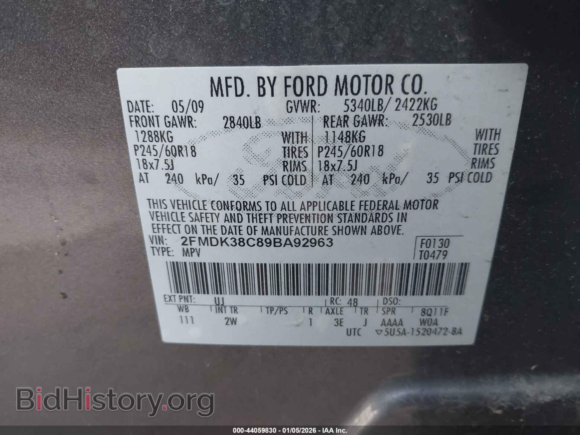 2009 FORD EDGE - VIN: 2FMDK38C89BA92963 - Photo 9