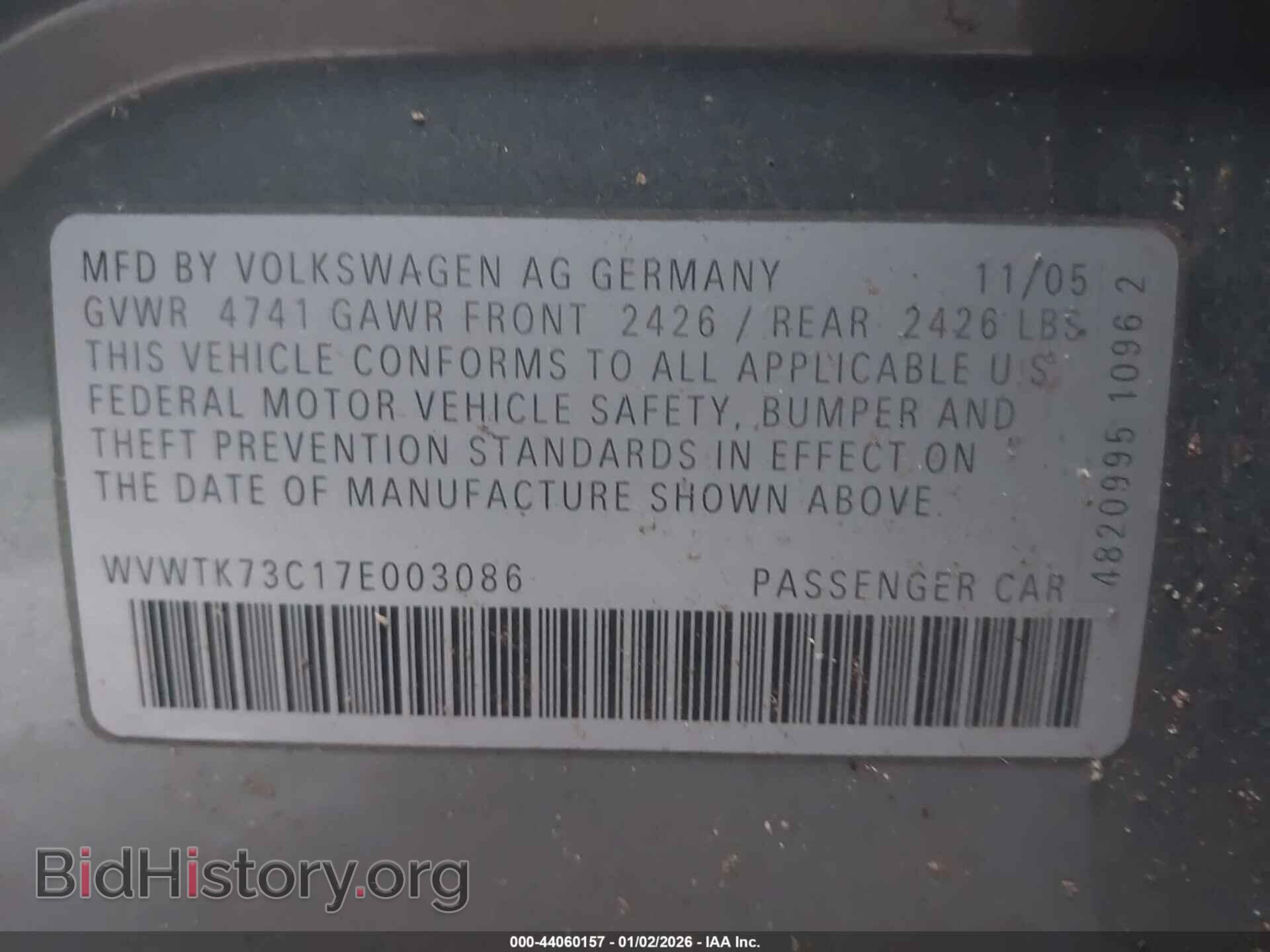 2007 VOLKSWAGEN PASSAT - VIN: WVWTK73C17E003086 - Фото 9